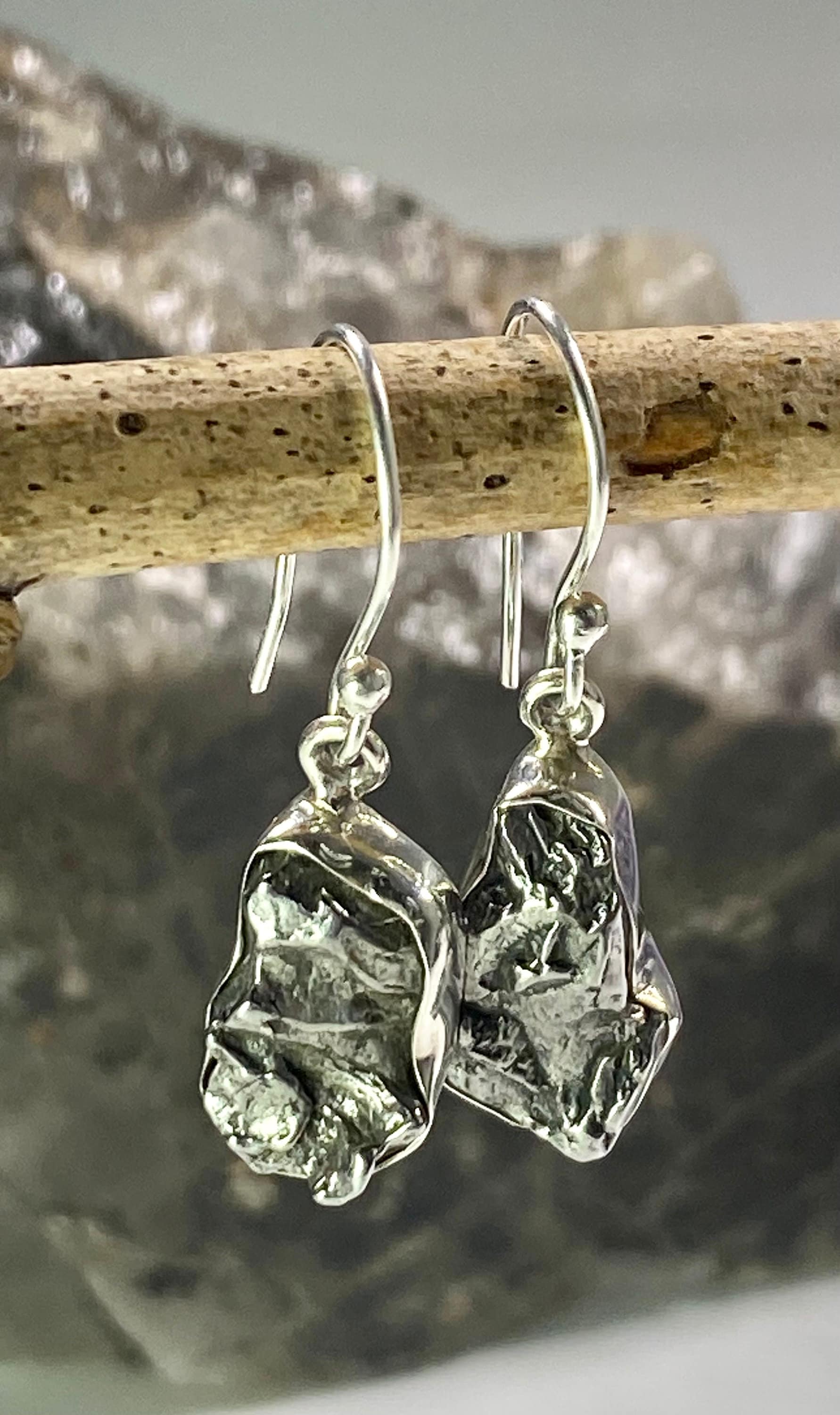 Meteorite Campo Del Cielo and Silver Dangle Earrings