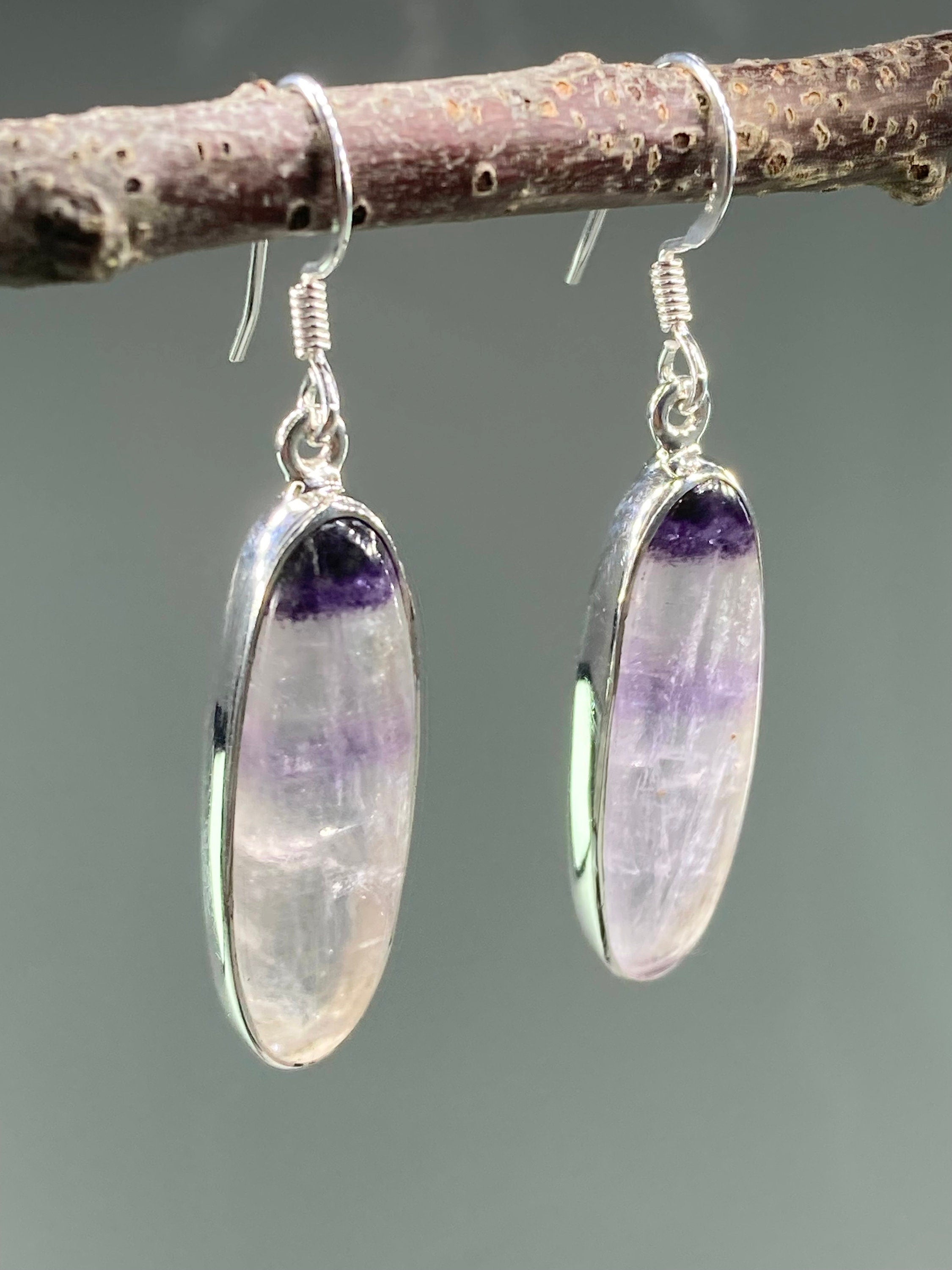 High Quality Blue John and Silver Drop Earrings