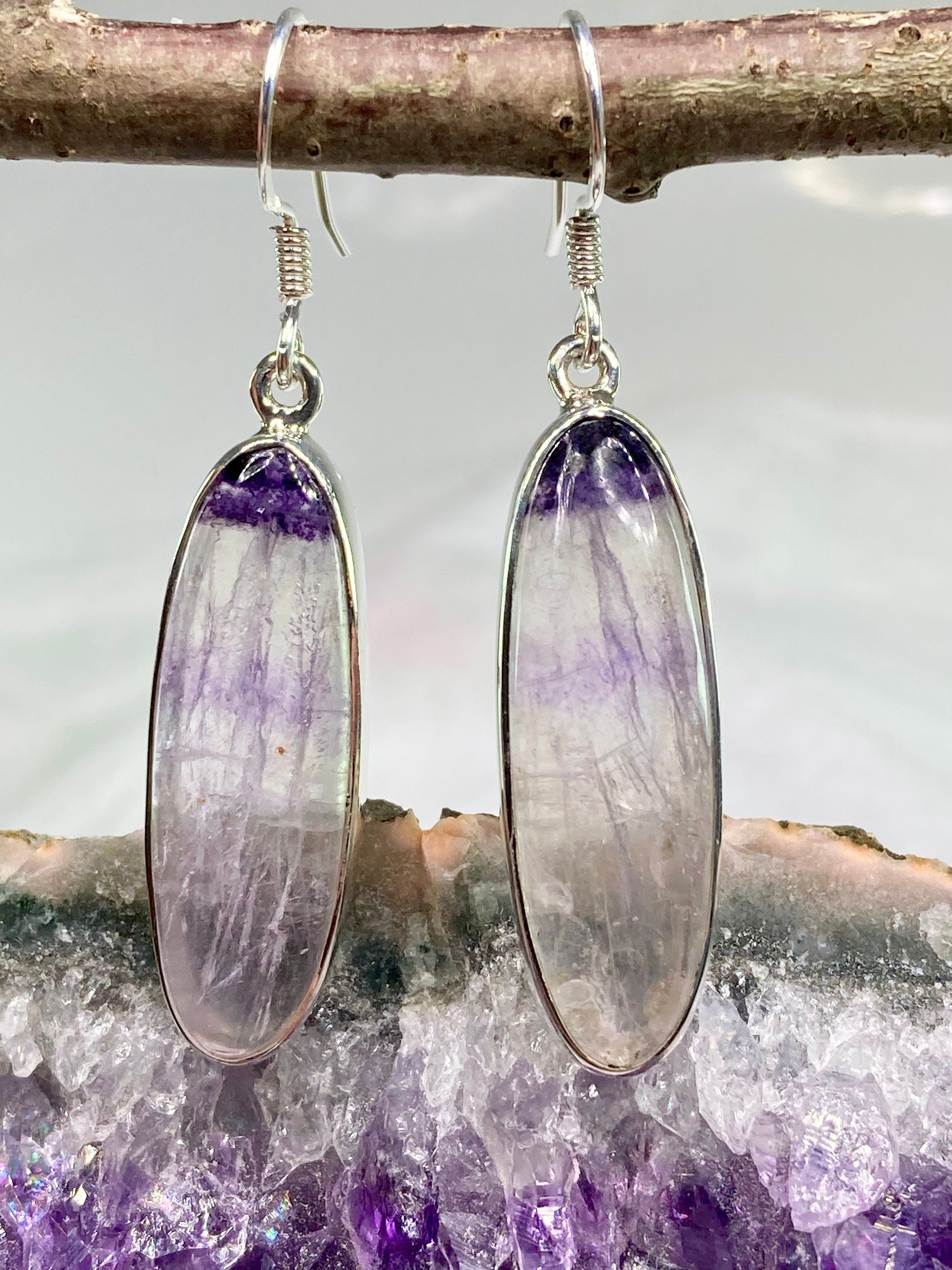 High Quality Blue John and Silver Drop Earrings