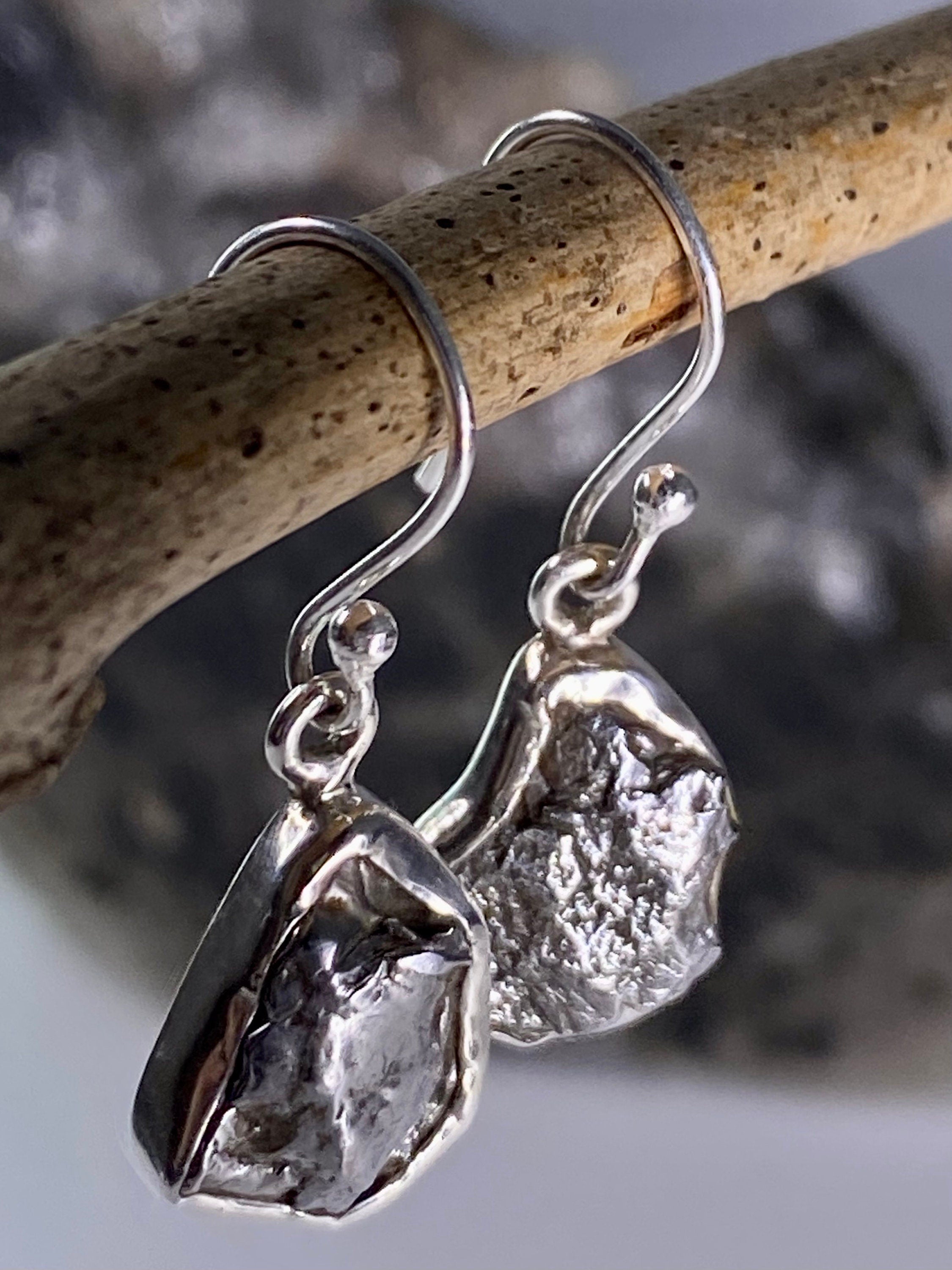 Meteorite Campo Del Cielo and Silver Dangle Earrings