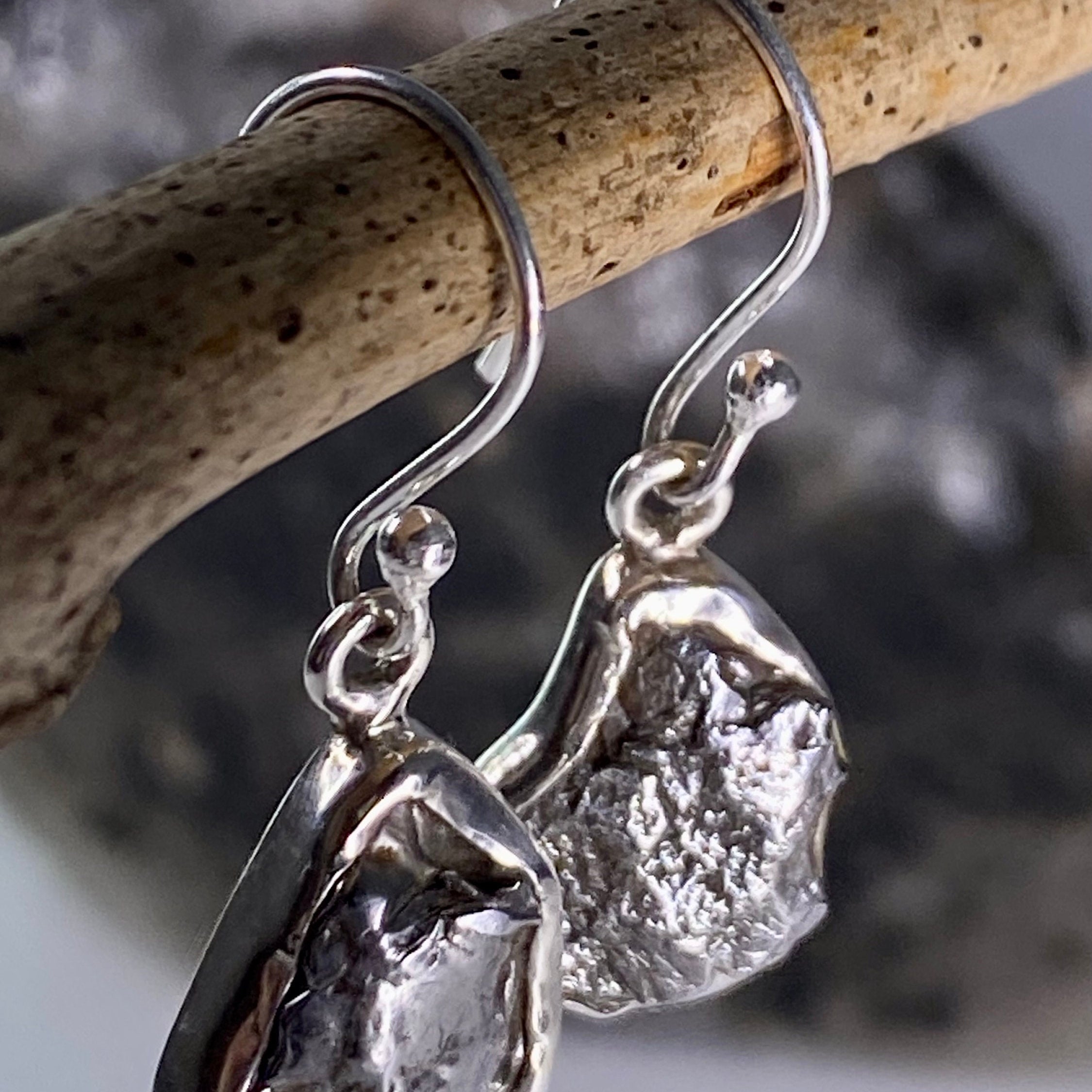 Meteorite Campo Del Cielo and Silver Dangle Earrings