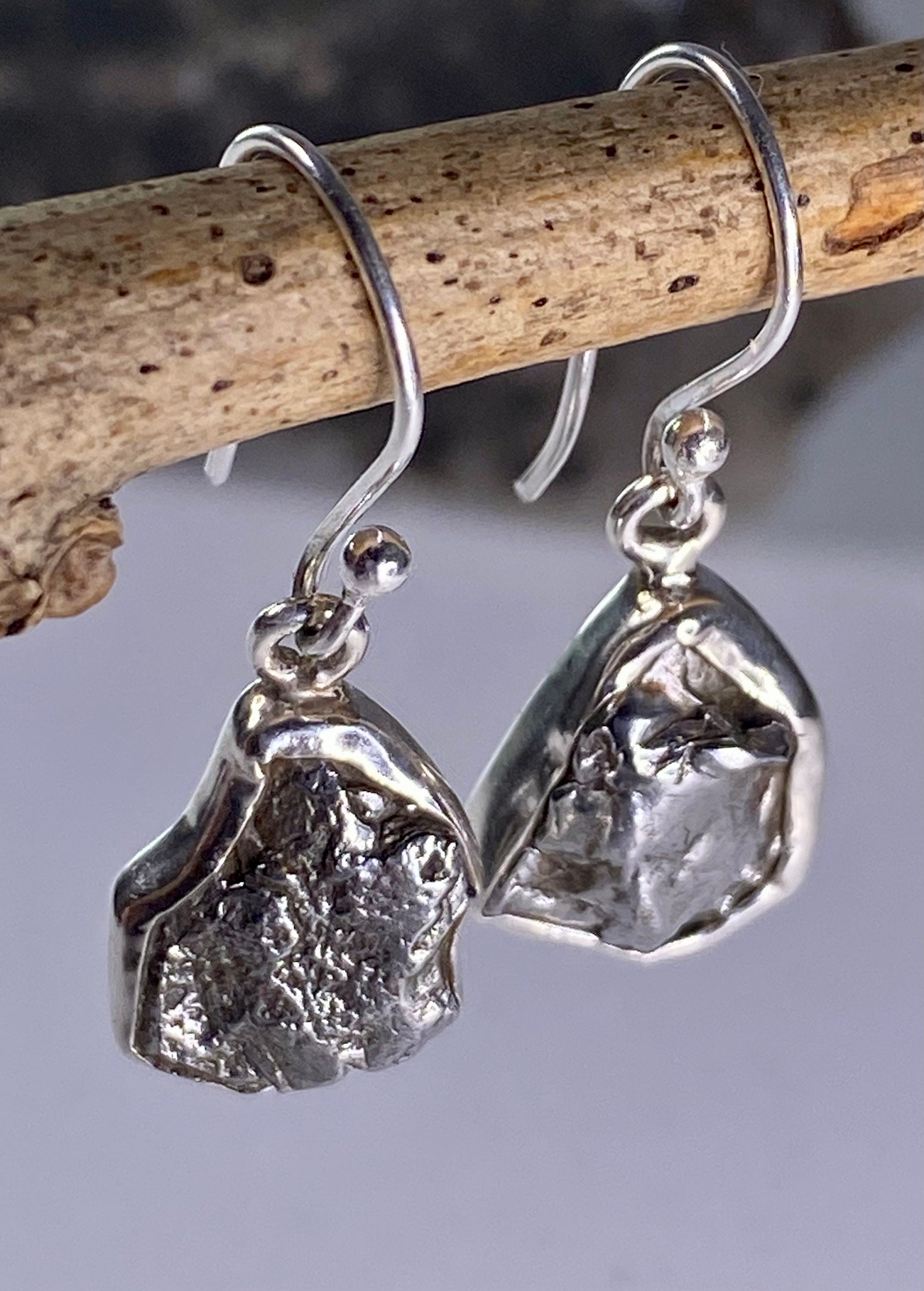 Meteorite Campo Del Cielo and Silver Dangle Earrings