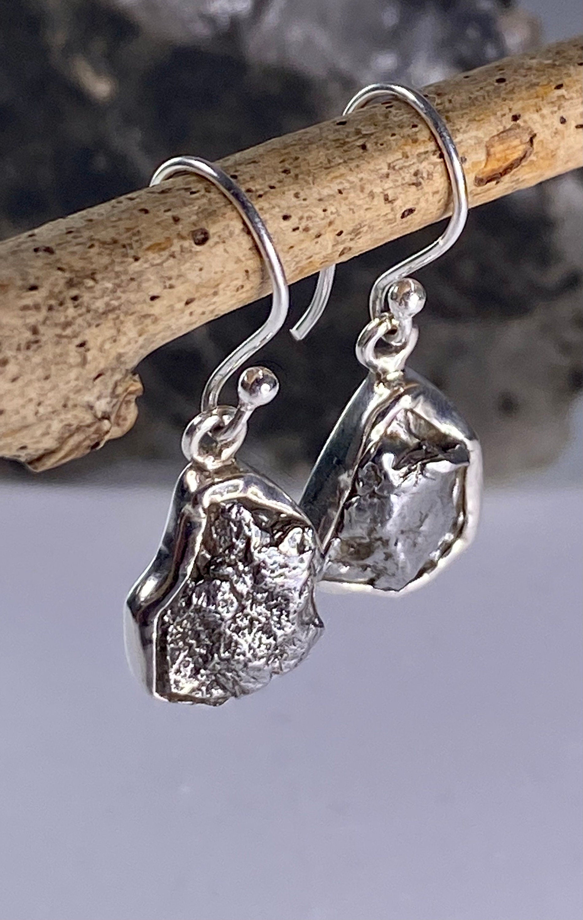 Meteorite Campo Del Cielo and Silver Dangle Earrings