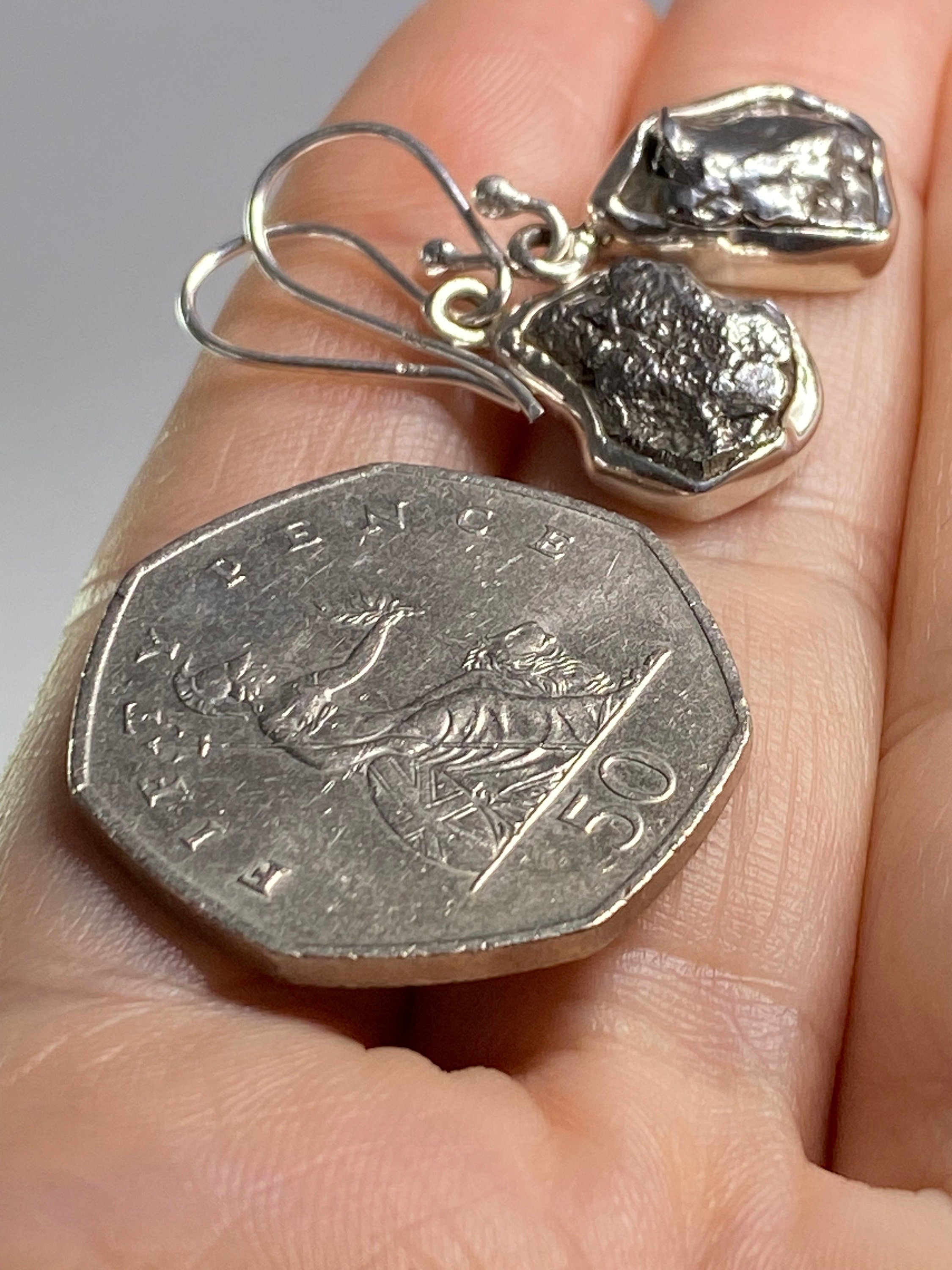 Meteorite Campo Del Cielo and Silver Dangle Earrings