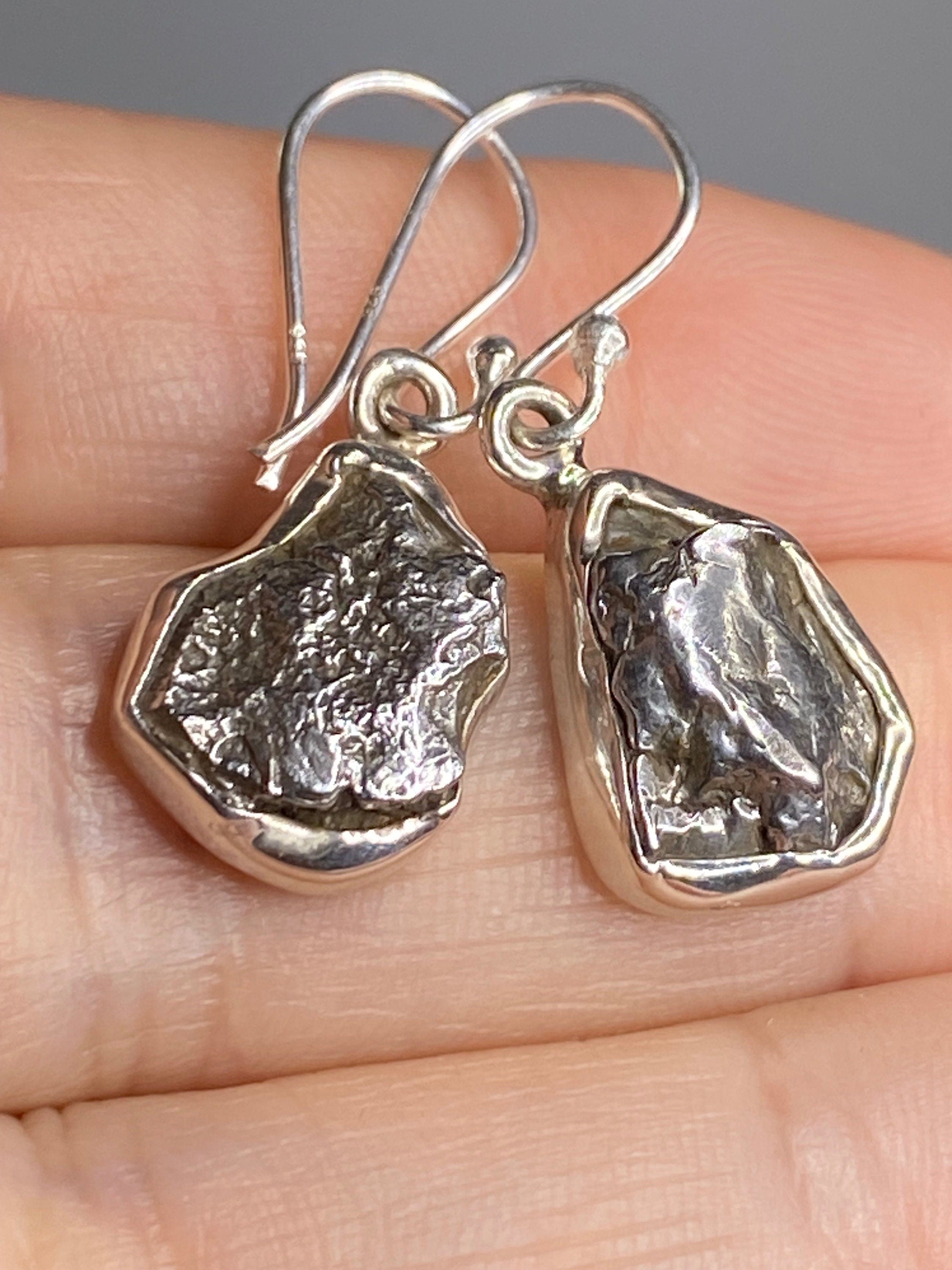 Meteorite Campo Del Cielo and Silver Dangle Earrings