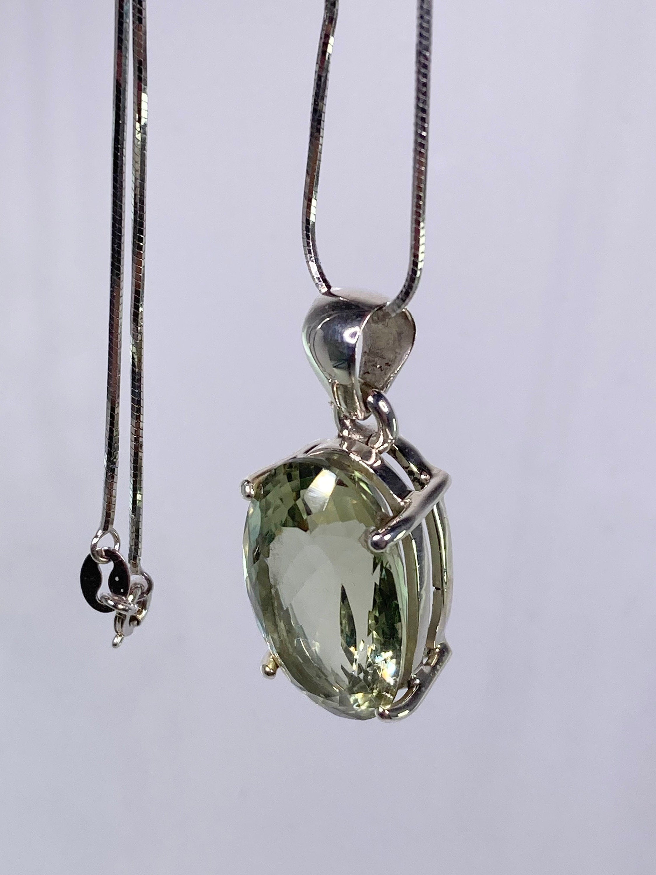 A Large Green Amethyst (Prasiolite ) and Silver Pendant