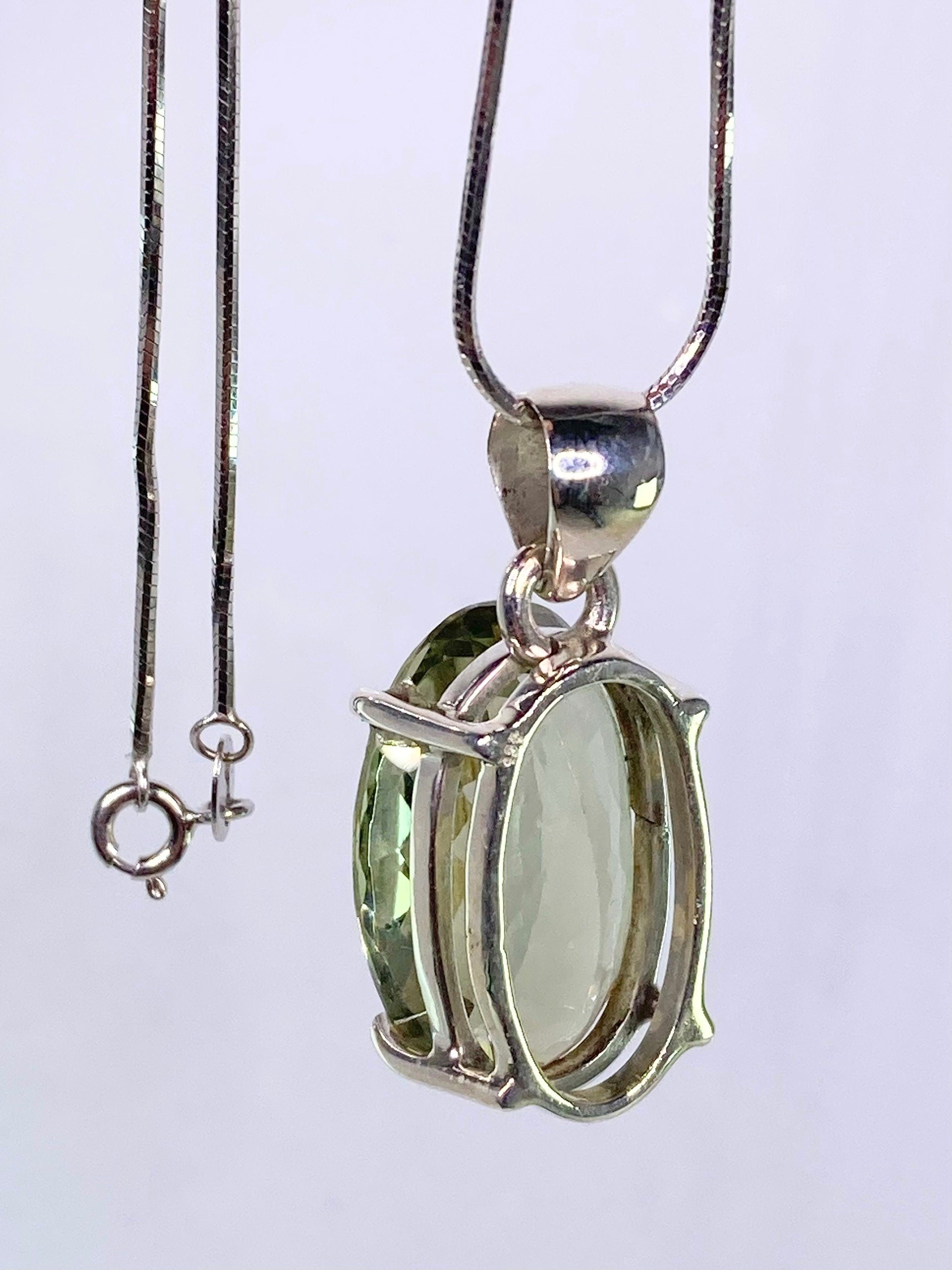 A Large Green Amethyst (Prasiolite ) and Silver Pendant