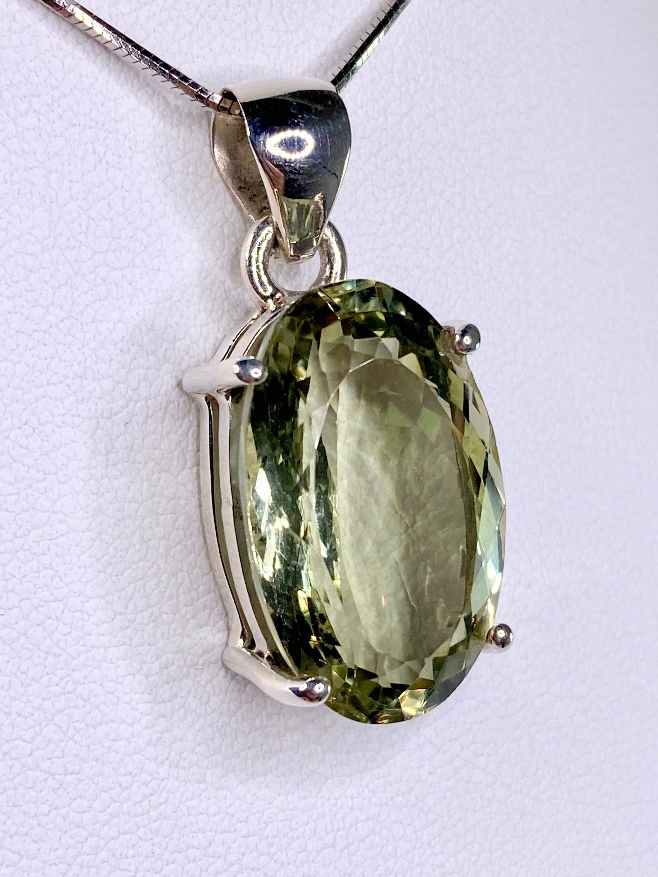 A Large Green Amethyst (Prasiolite ) and Silver Pendant