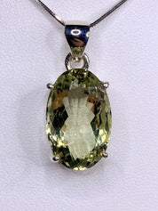 A Large Green Amethyst (Prasiolite ) and Silver Pendant