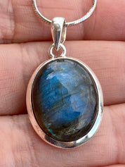 Blue Labradorite and Silver Pendant (M03)