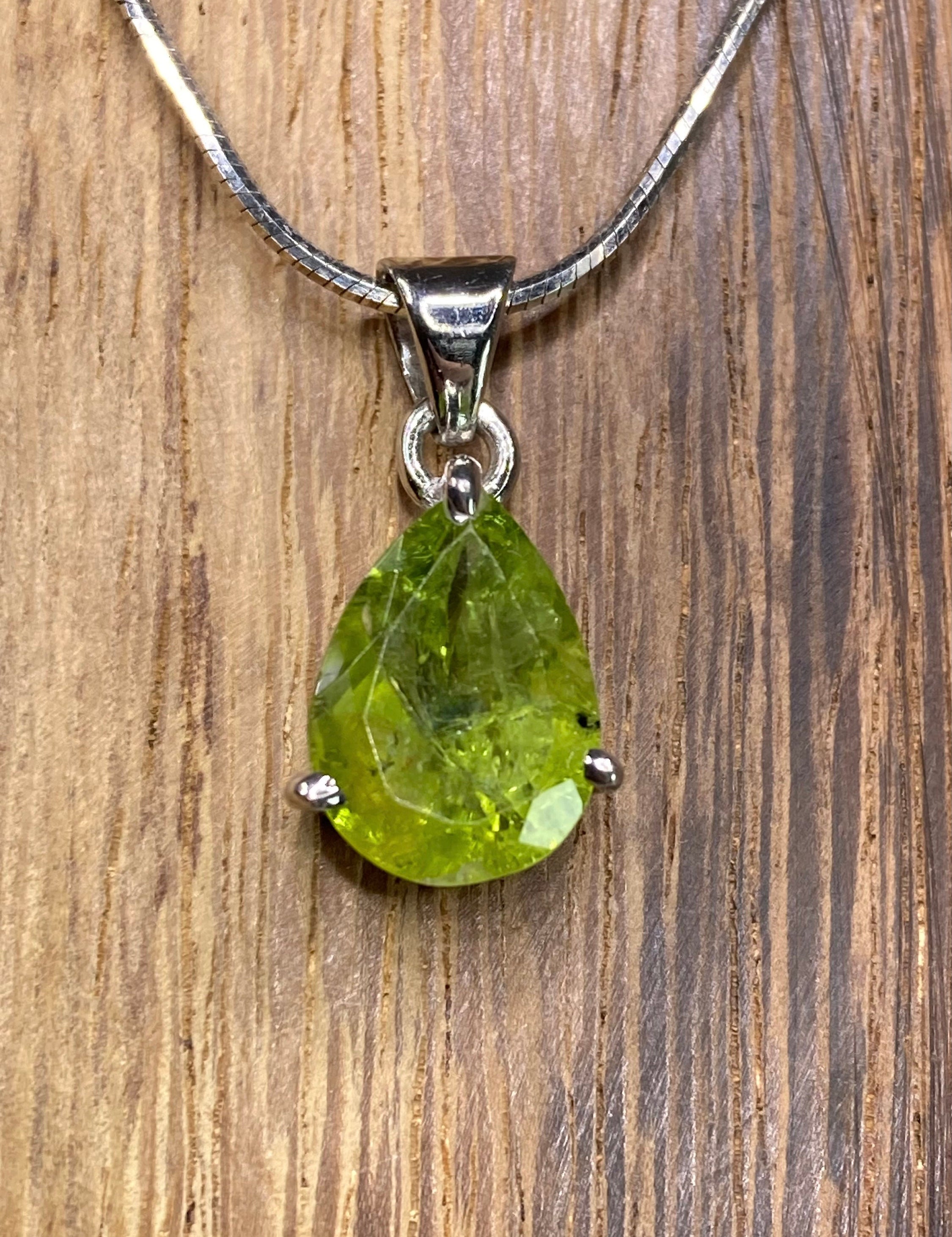 Natural Peridot and Silver Teardrop Pendant.