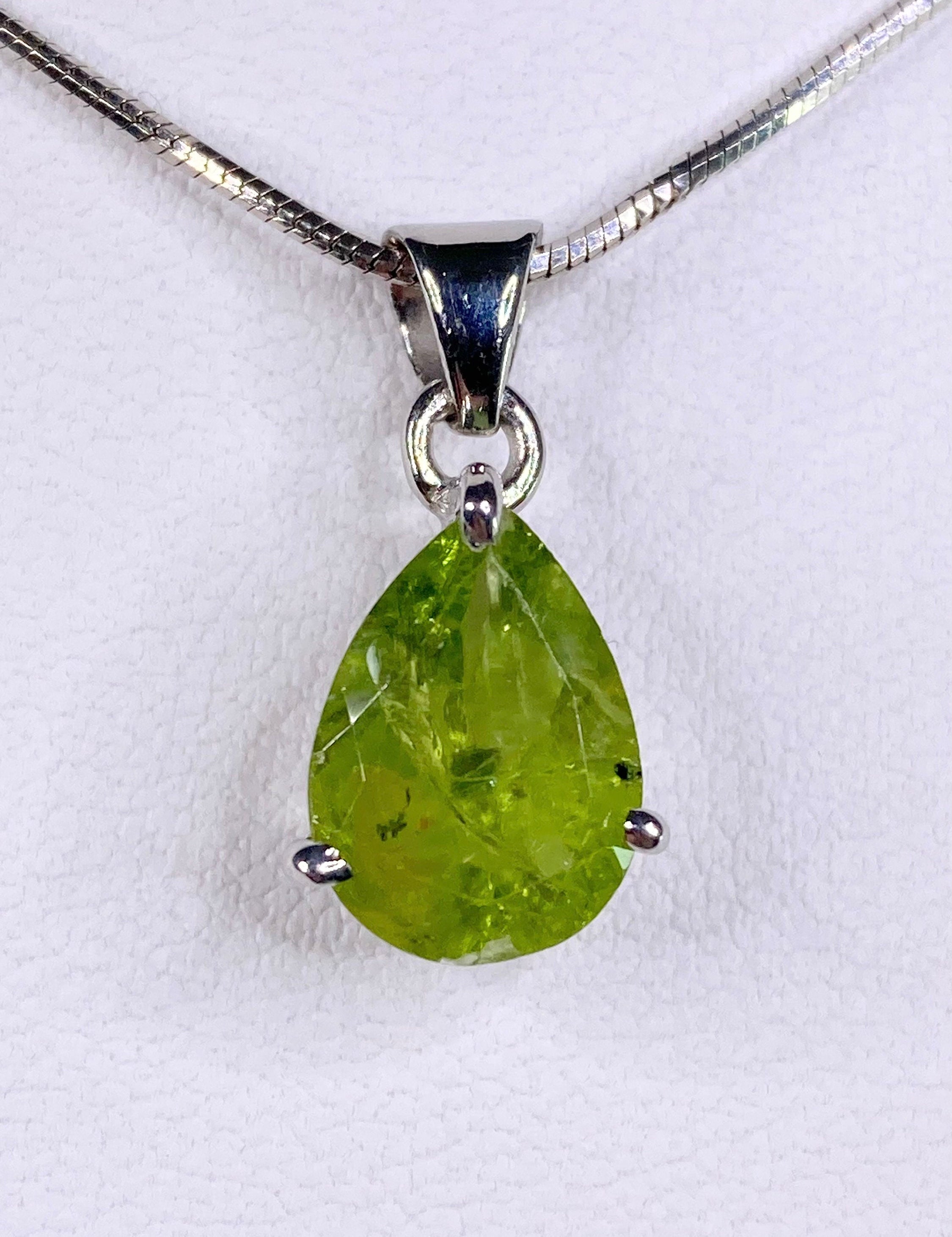Natural Peridot and Silver Teardrop Pendant.