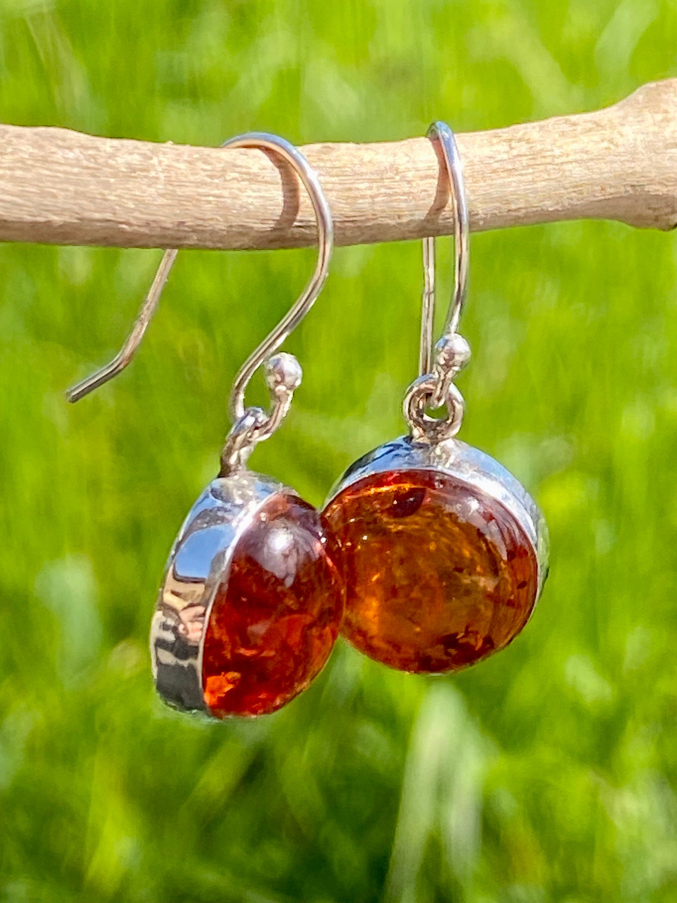 Amber Sterling Silver Drop Earrings