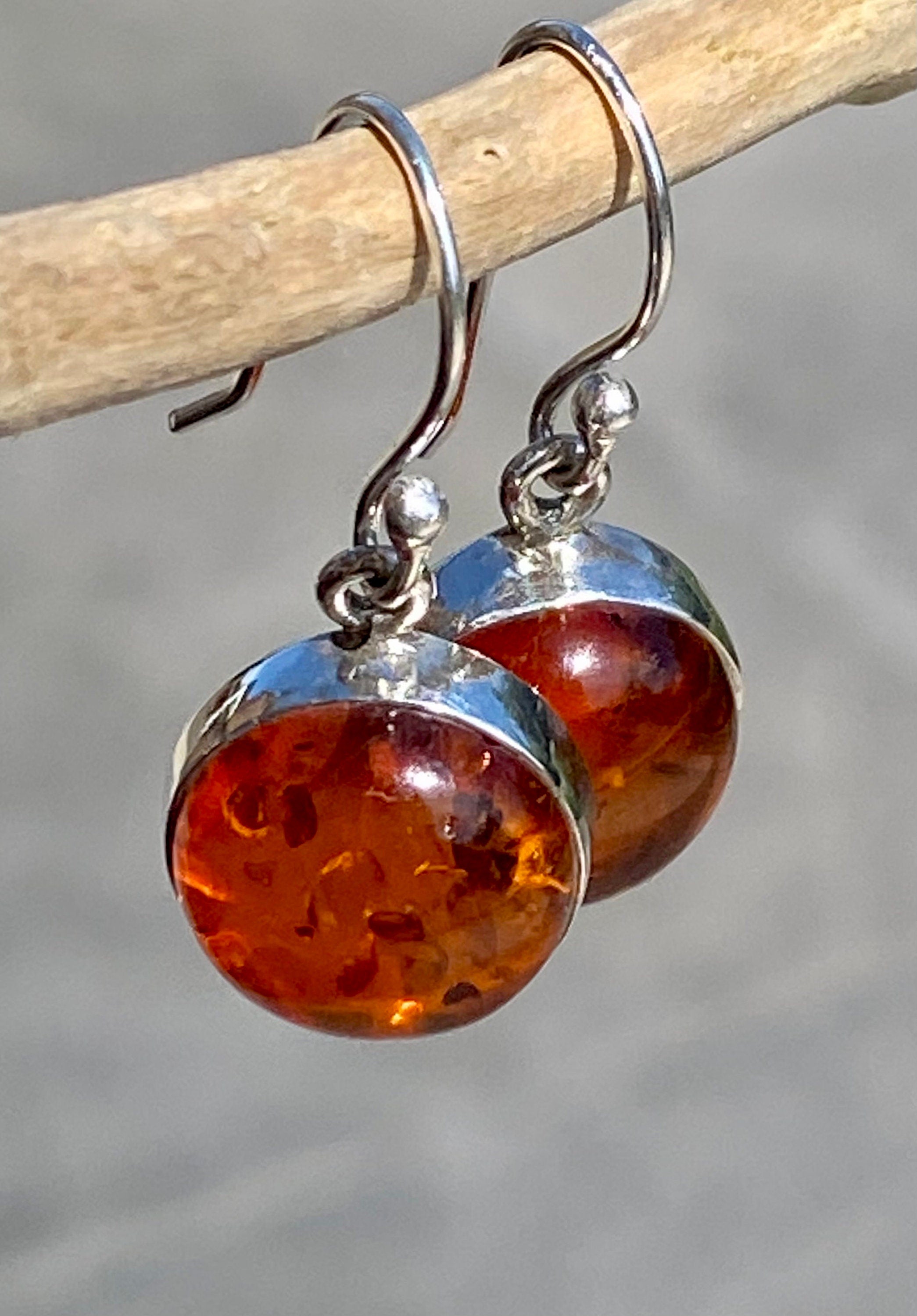 Amber Sterling Silver Drop Earrings