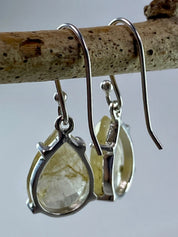 Gold Rutilated Quartz and Silver Earrings