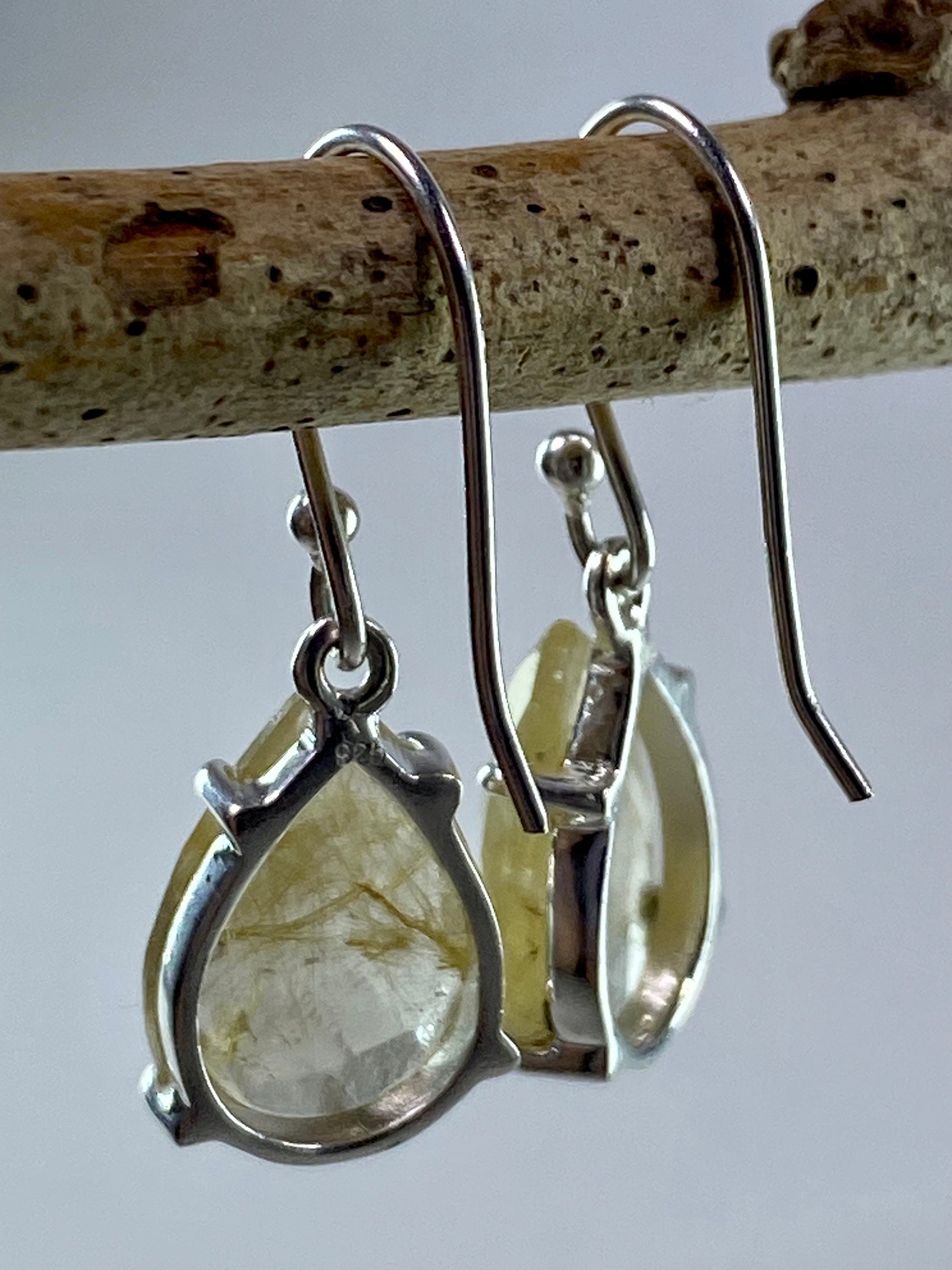 Gold Rutilated Quartz and Silver Earrings