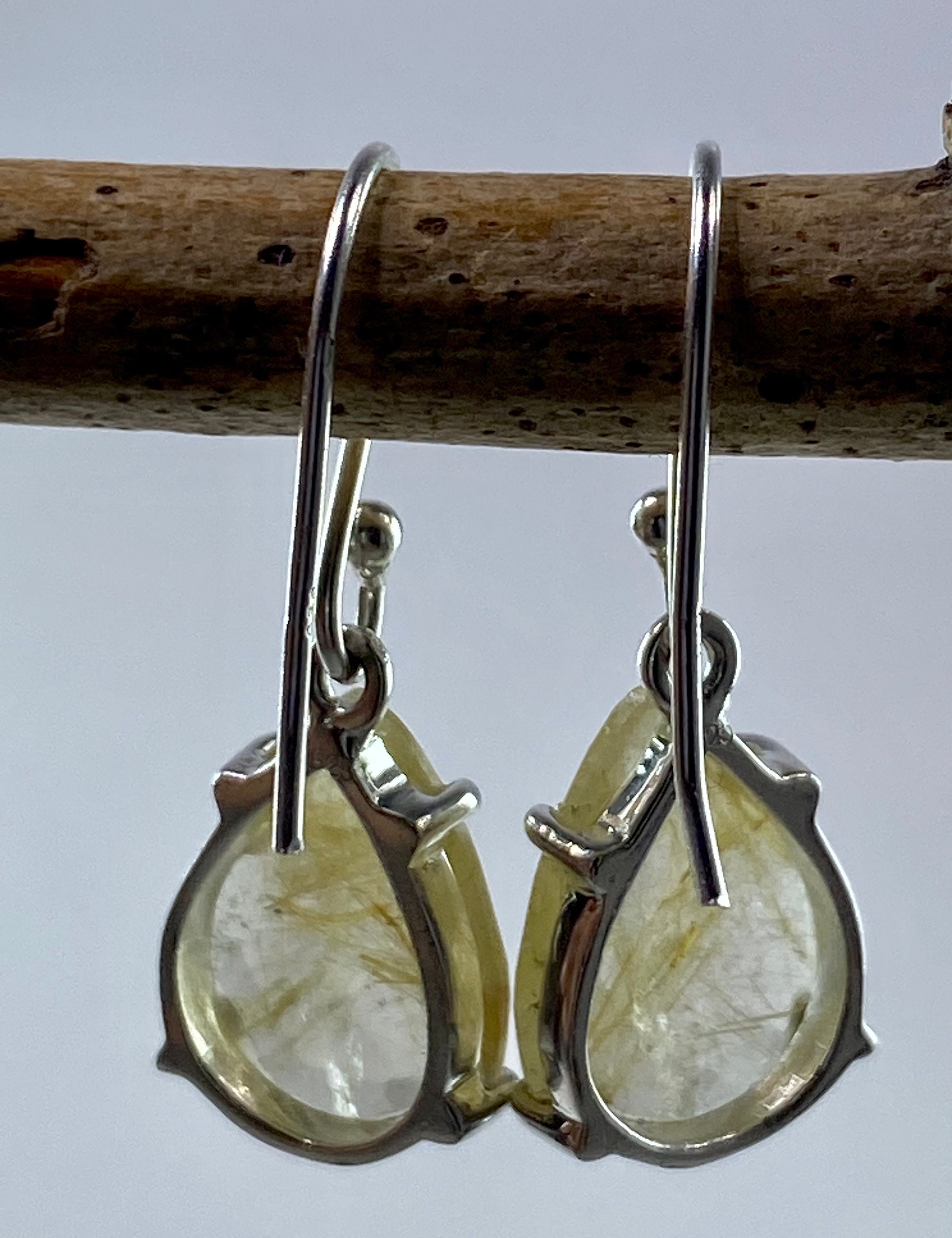 Gold Rutilated Quartz and Silver Earrings