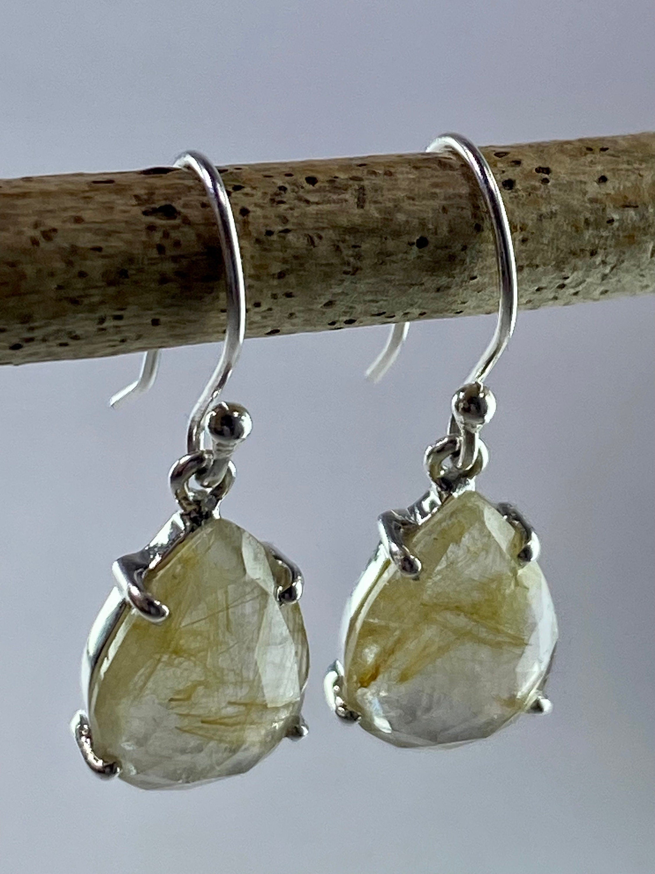 Gold Rutilated Quartz and Silver Earrings
