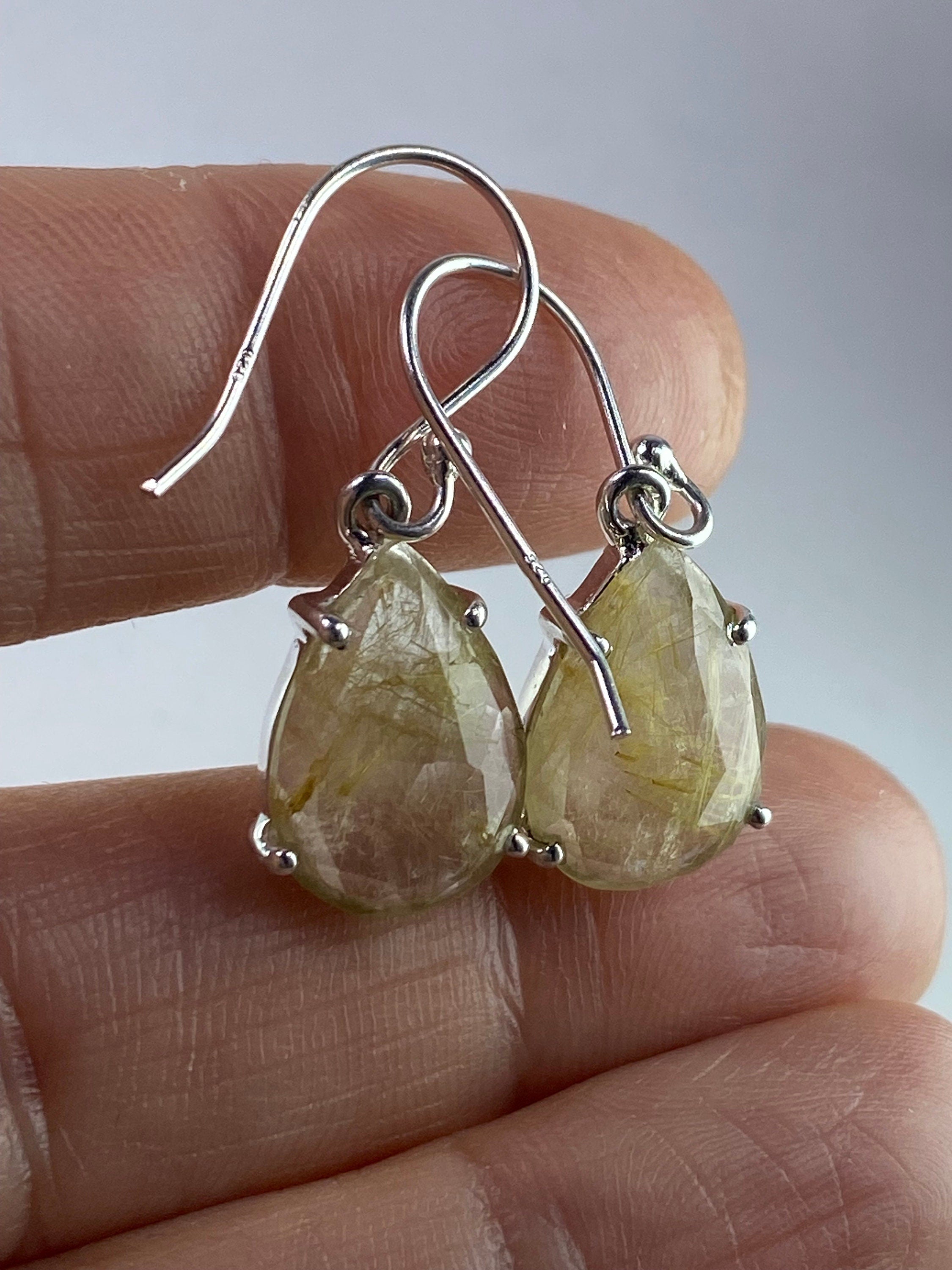 Gold Rutilated Quartz and Silver Earrings