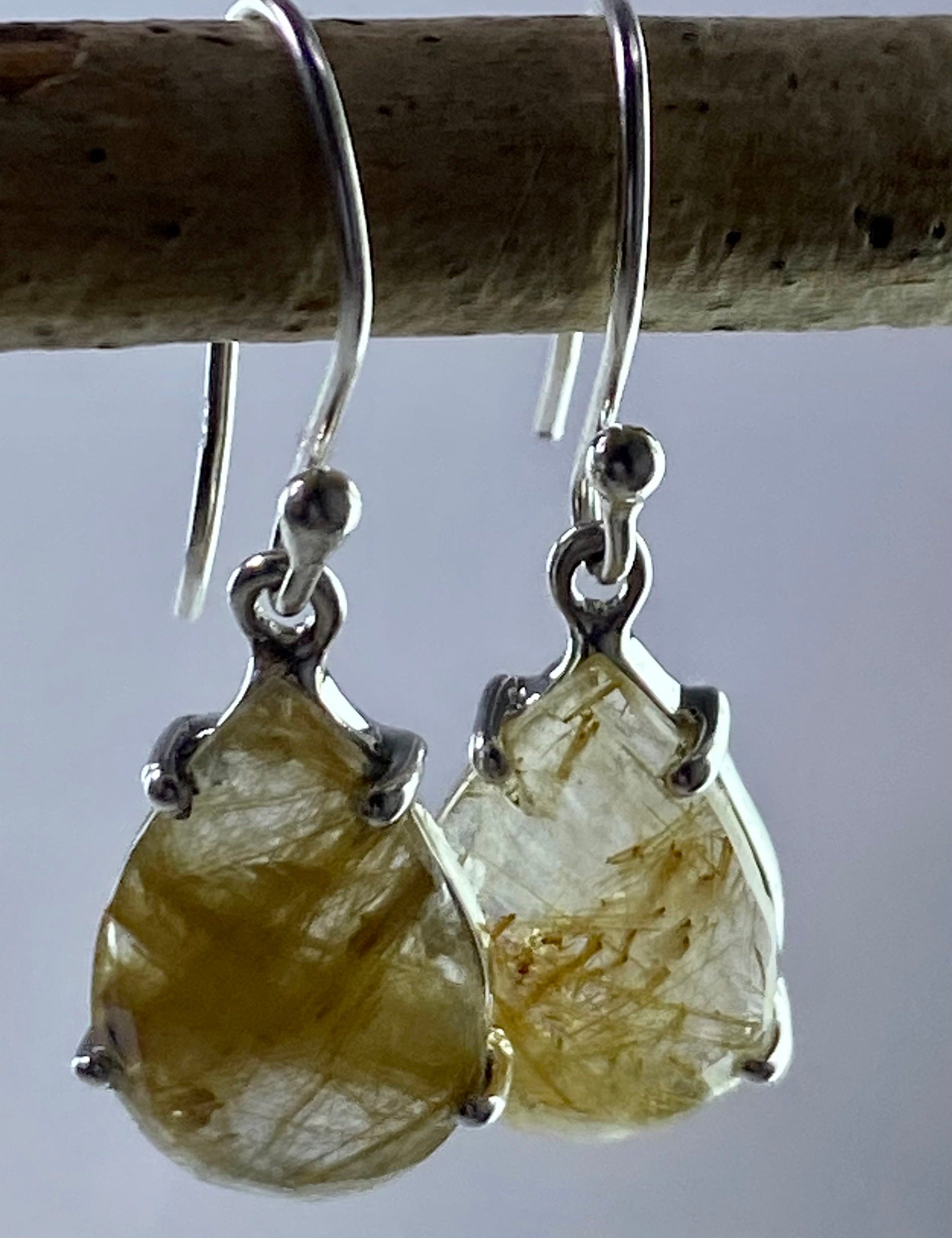 Gold Rutilated Quartz and Silver Earrings