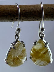 Gold Rutilated Quartz and Silver Earrings