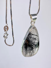 Black Tourmaline Rutilated Quartz and Silver Pendant