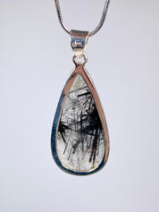 Black Tourmaline Rutilated Quartz and Silver Pendant