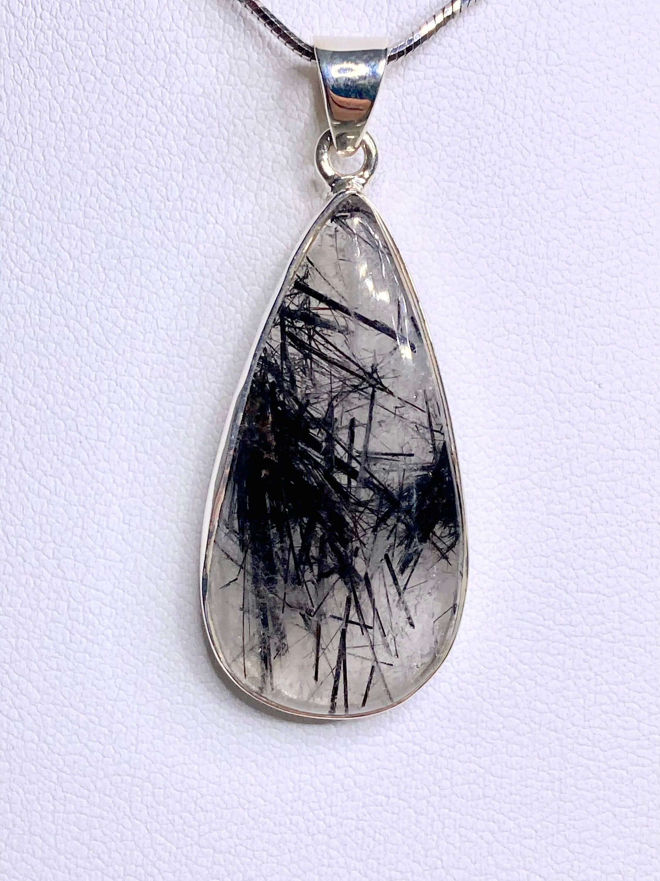 Black Tourmaline Rutilated Quartz and Silver Pendant