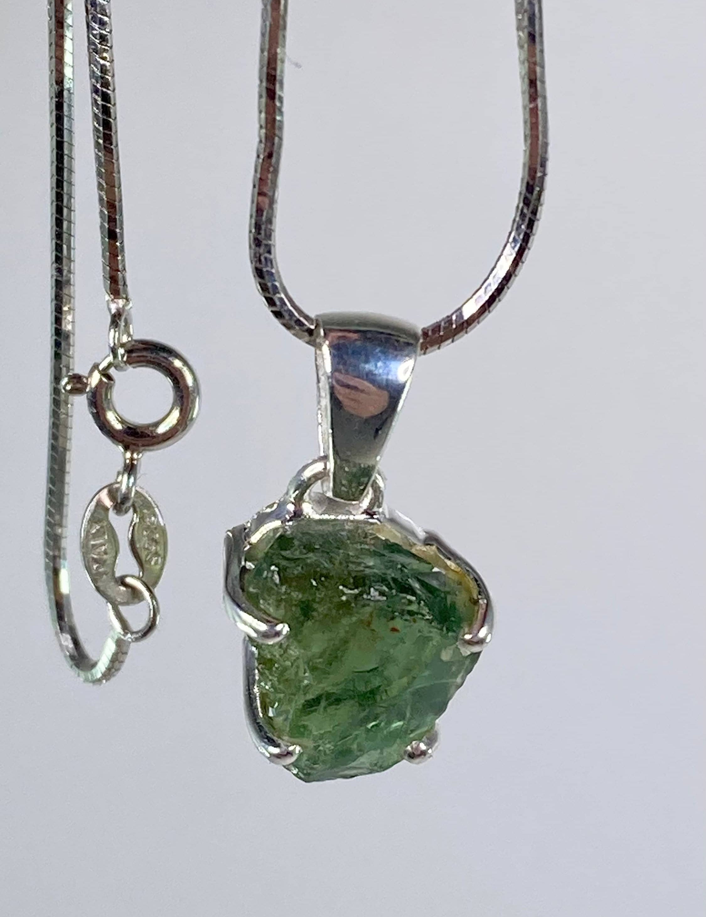 Natural Green Apatite and Silver Pendant