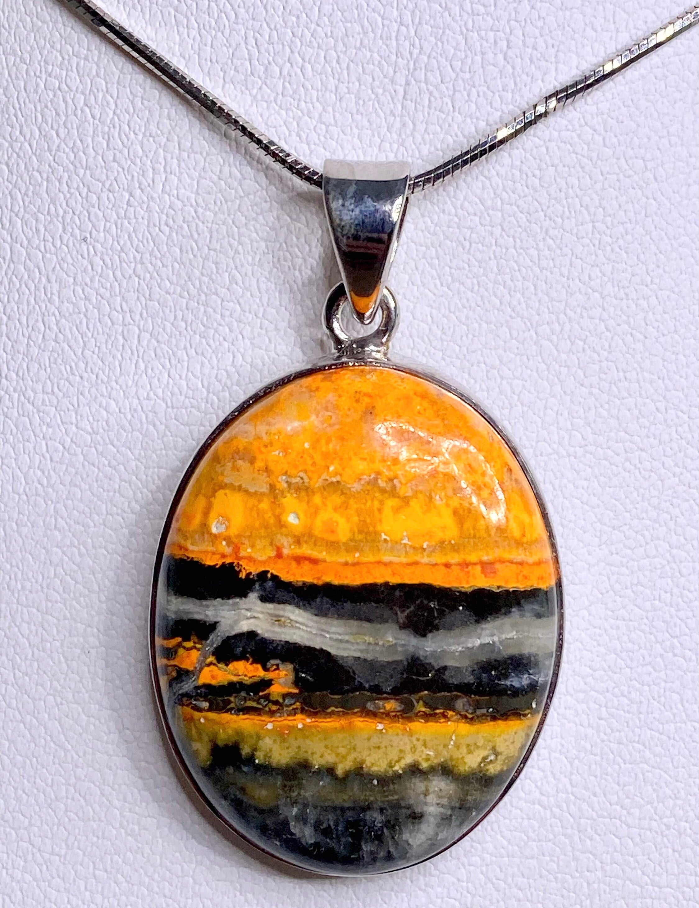 High Quality Bumble Bee Jasper and Silver Pendant.