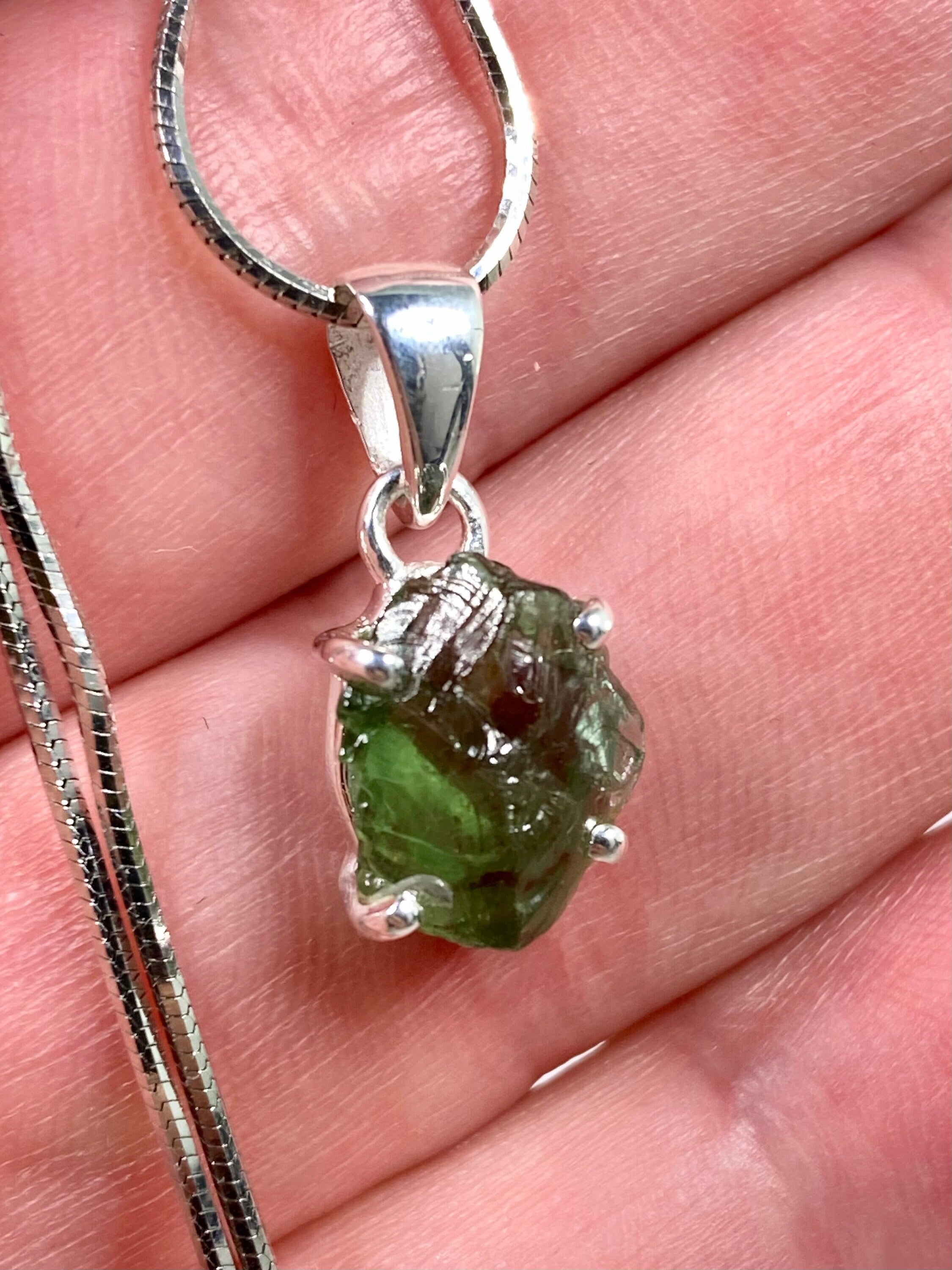 Natural Green Apatite and Silver Pendant