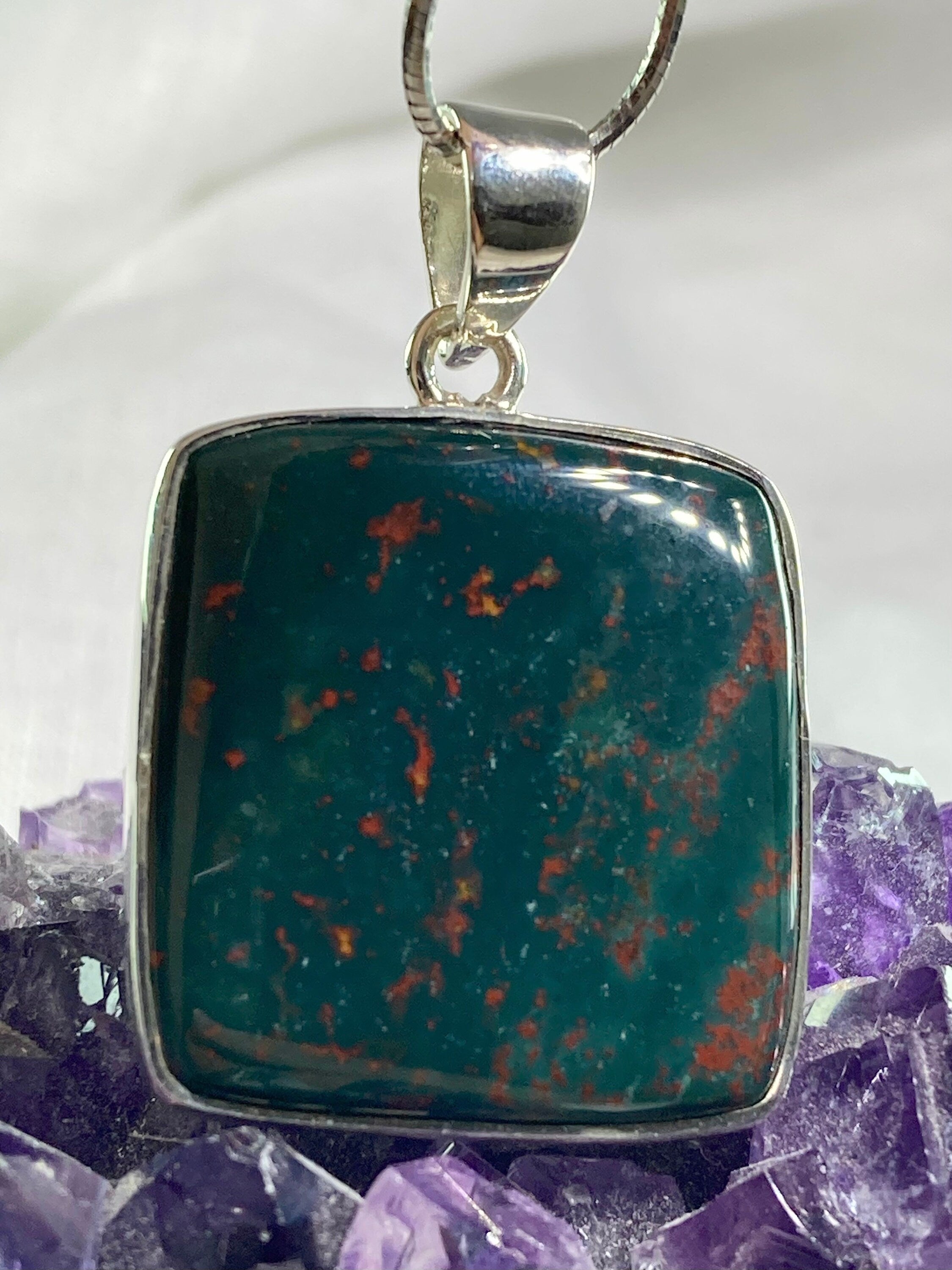 African Dragon Bloodstone and Silver Pendant.