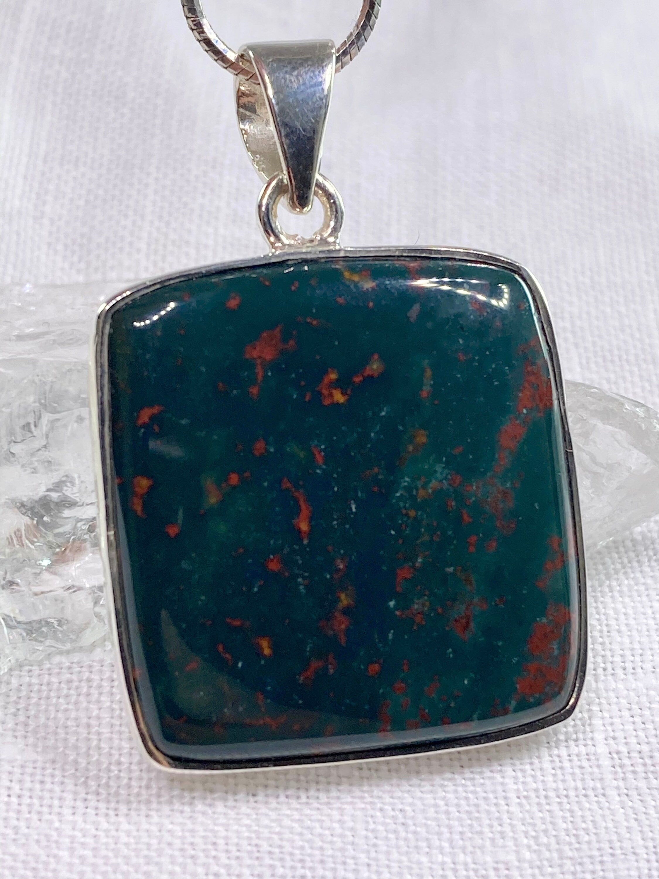 African Dragon Bloodstone and Silver Pendant.