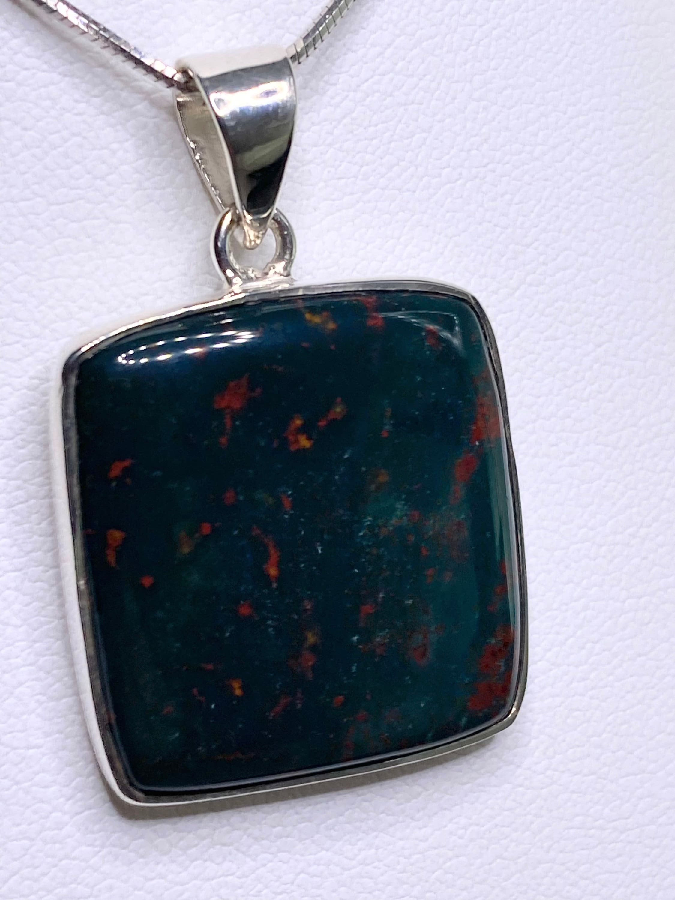 African Dragon Bloodstone and Silver Pendant.