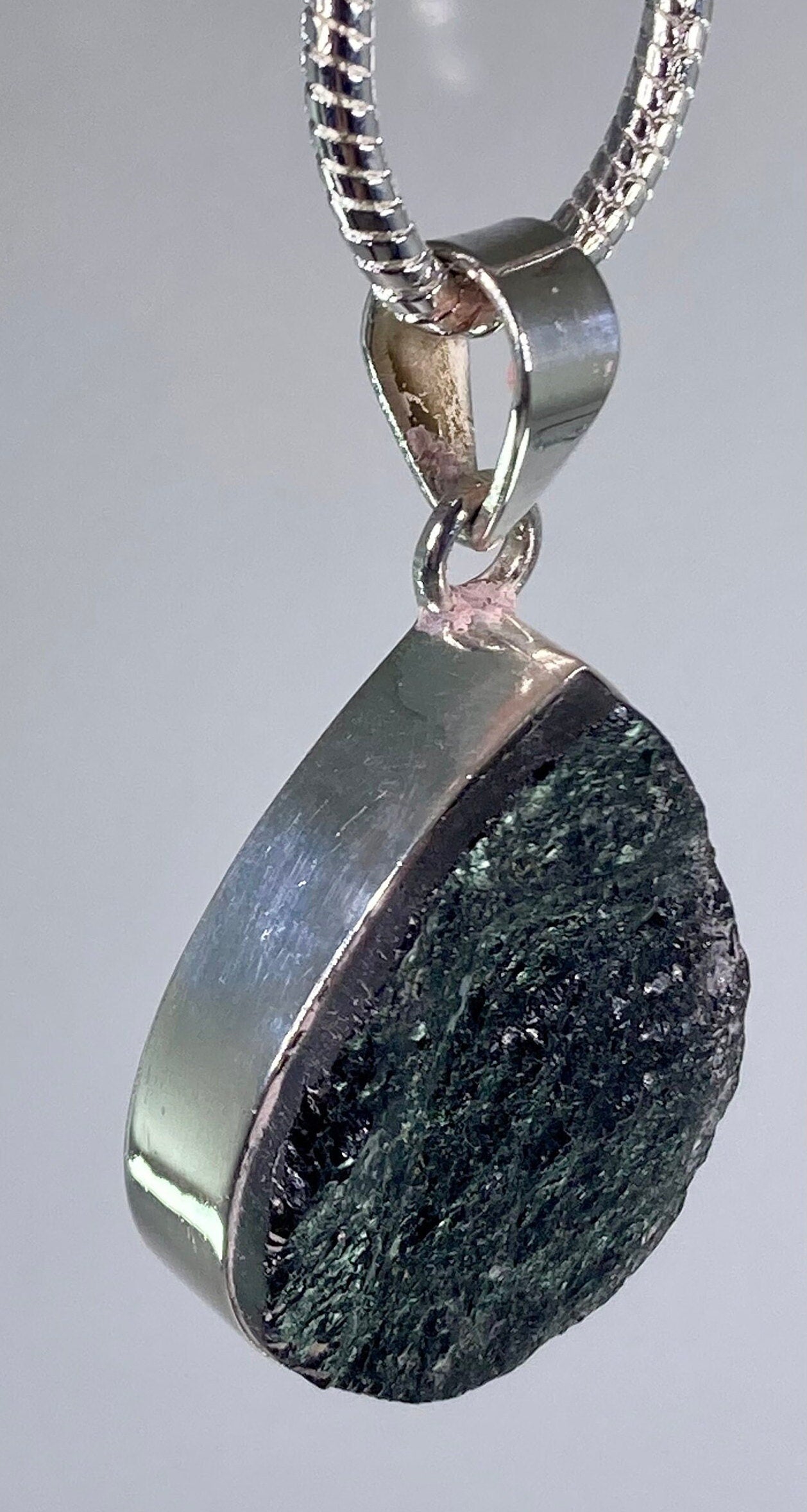 Natural Raw Black Tourmaline and Silver Pendant (F)
