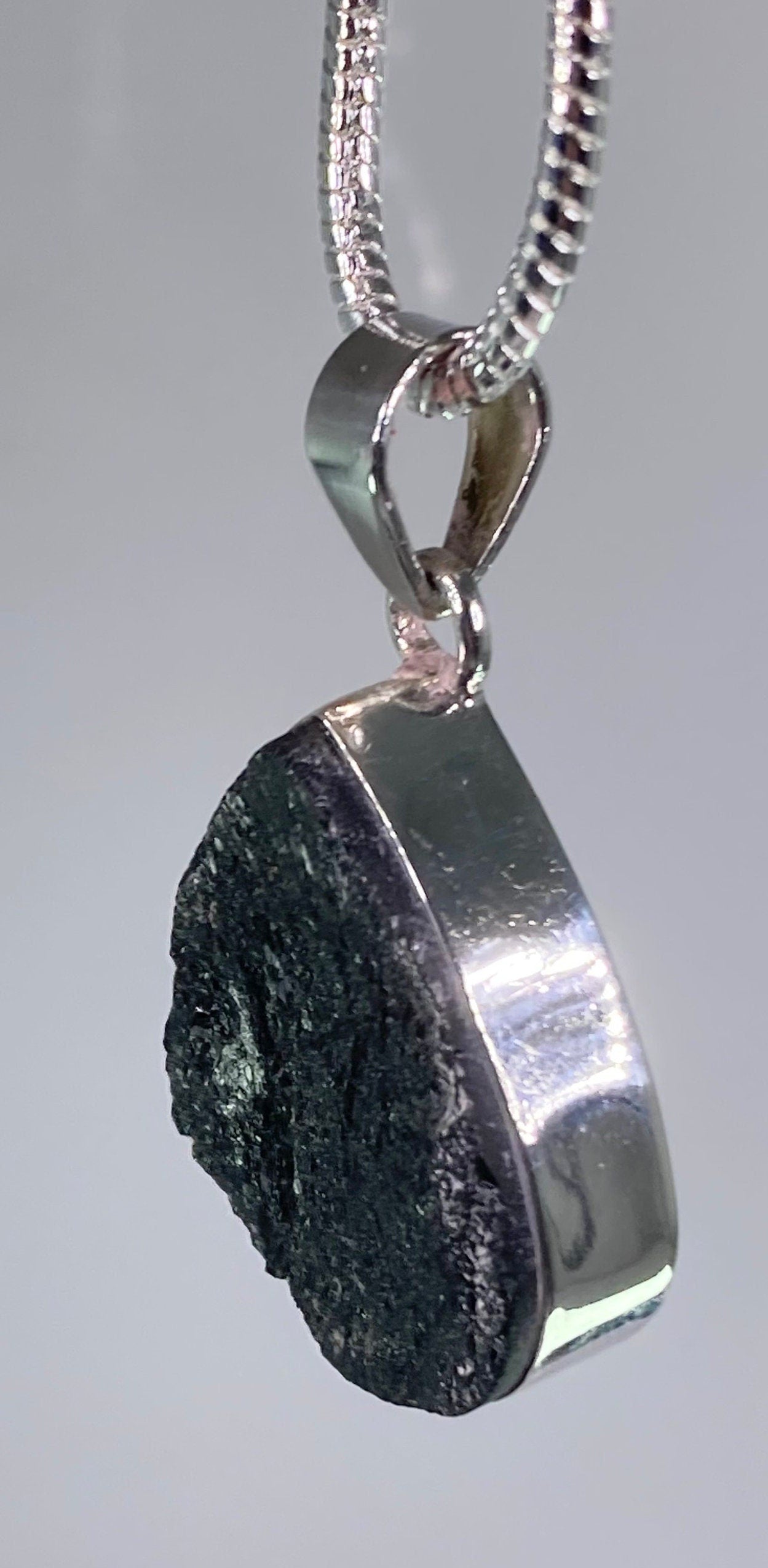 Natural Raw Black Tourmaline and Silver Pendant (F)