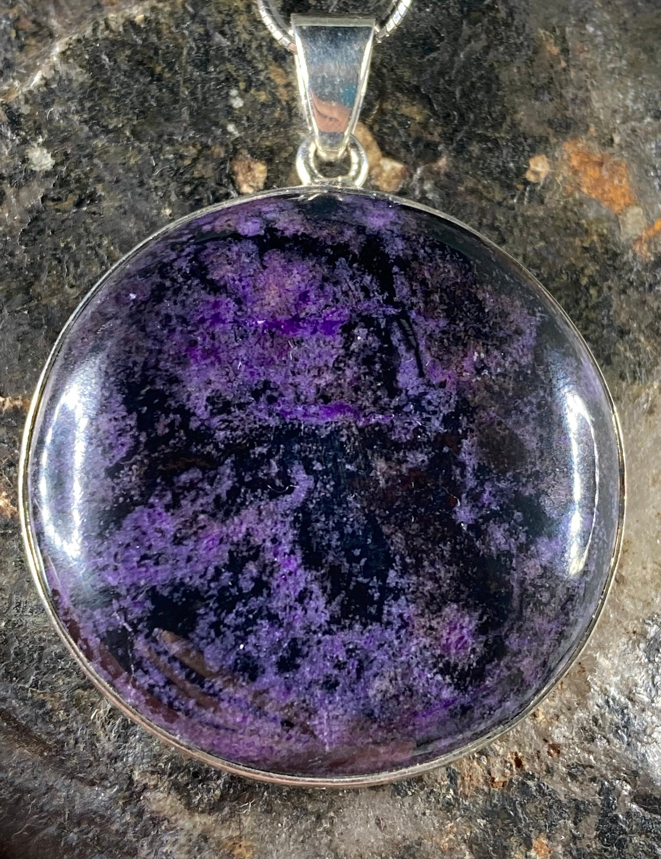 High Quality Sugilite and Silver Pendant Including the Snake Chain