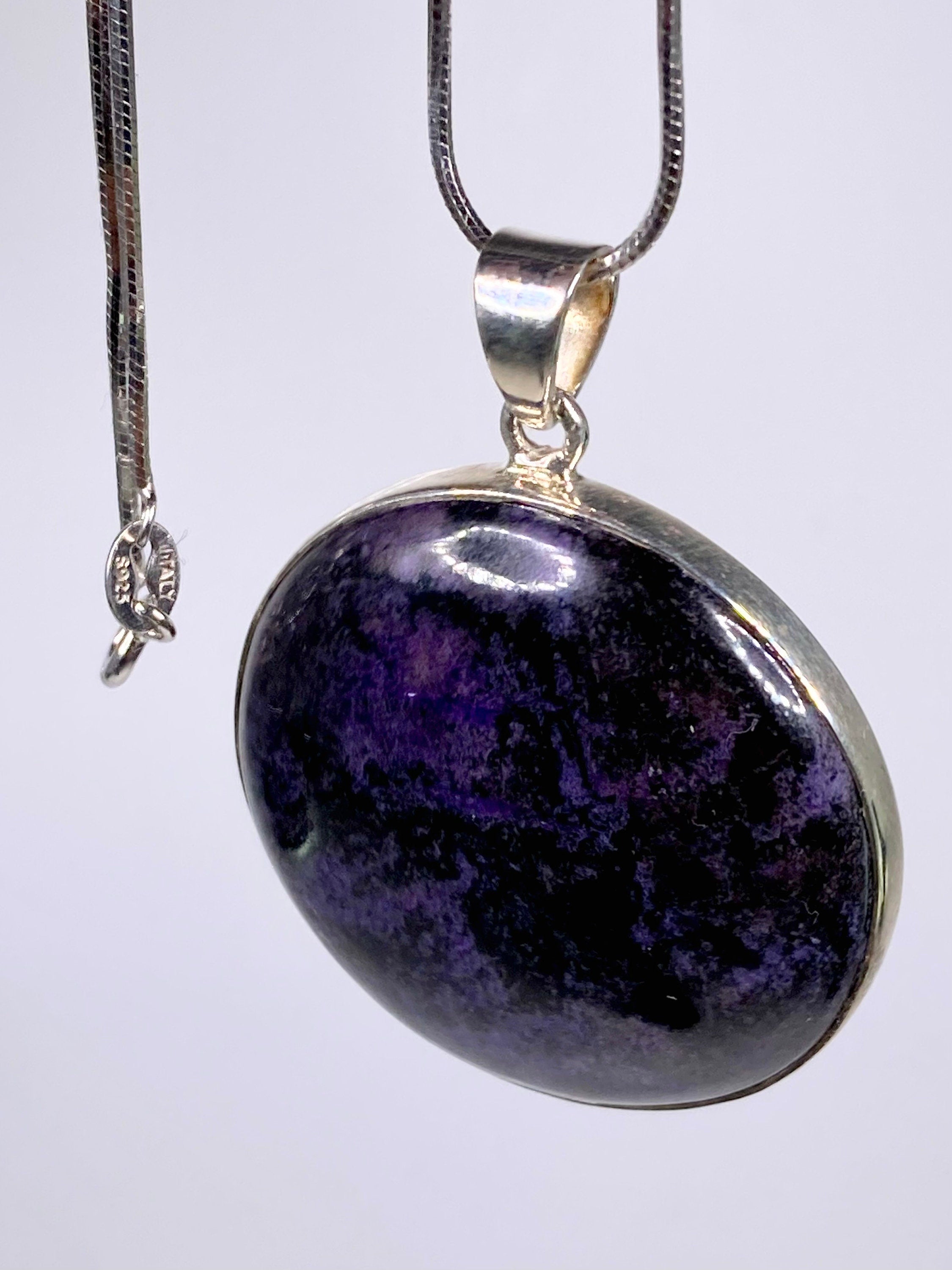 High Quality Sugilite and Silver Pendant Including the Snake Chain