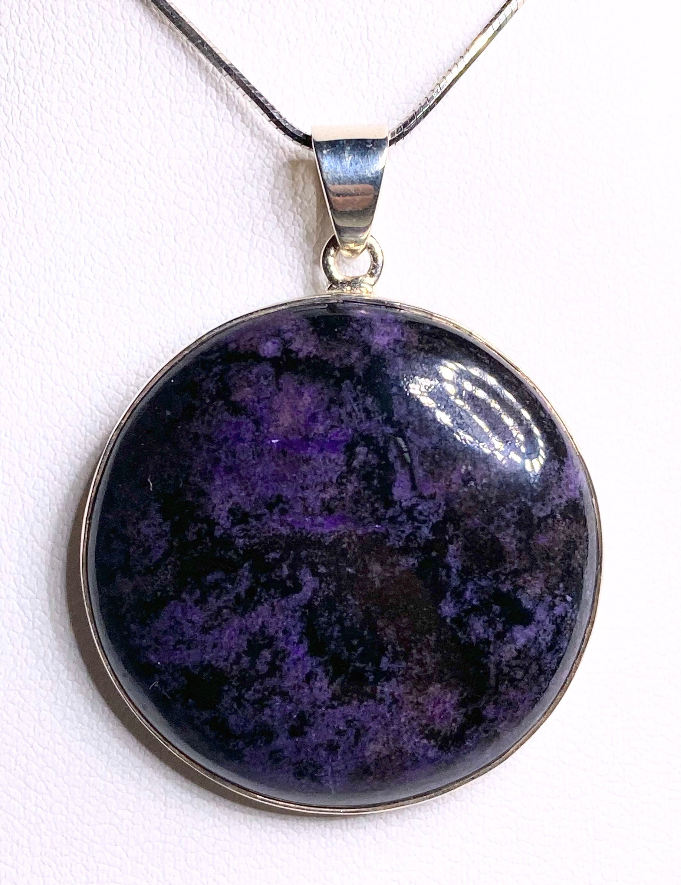 High Quality Sugilite and Silver Pendant Including the Snake Chain