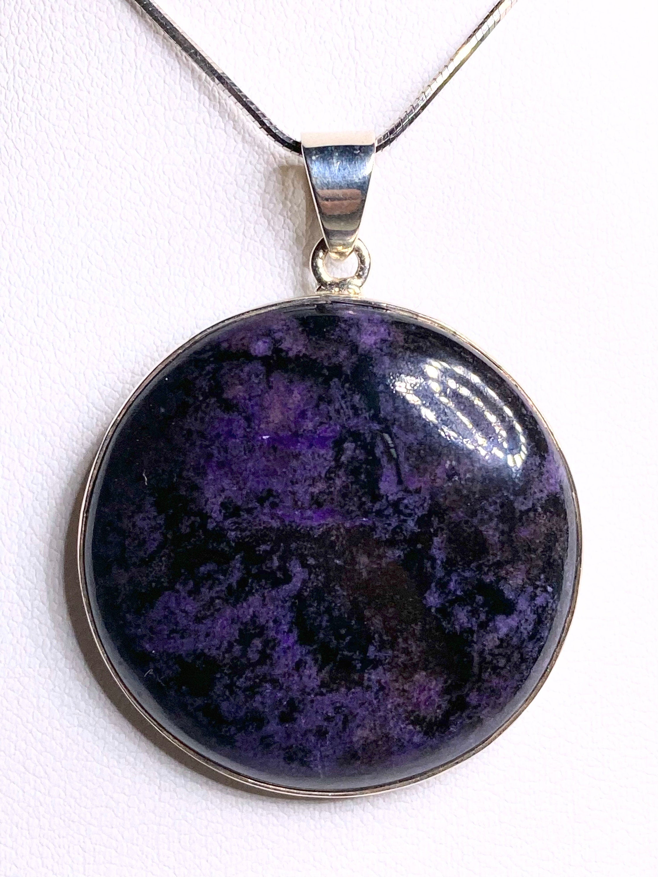 High Quality Sugilite and Silver Pendant Including the Snake Chain