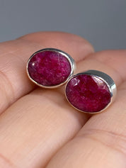 Raw Ruby and Silver Stud Earrings