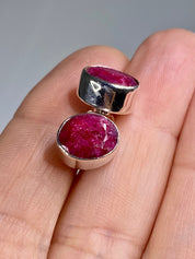 Raw Ruby and Silver Stud Earrings