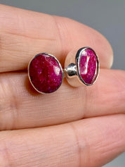 Raw Ruby and Silver Stud Earrings