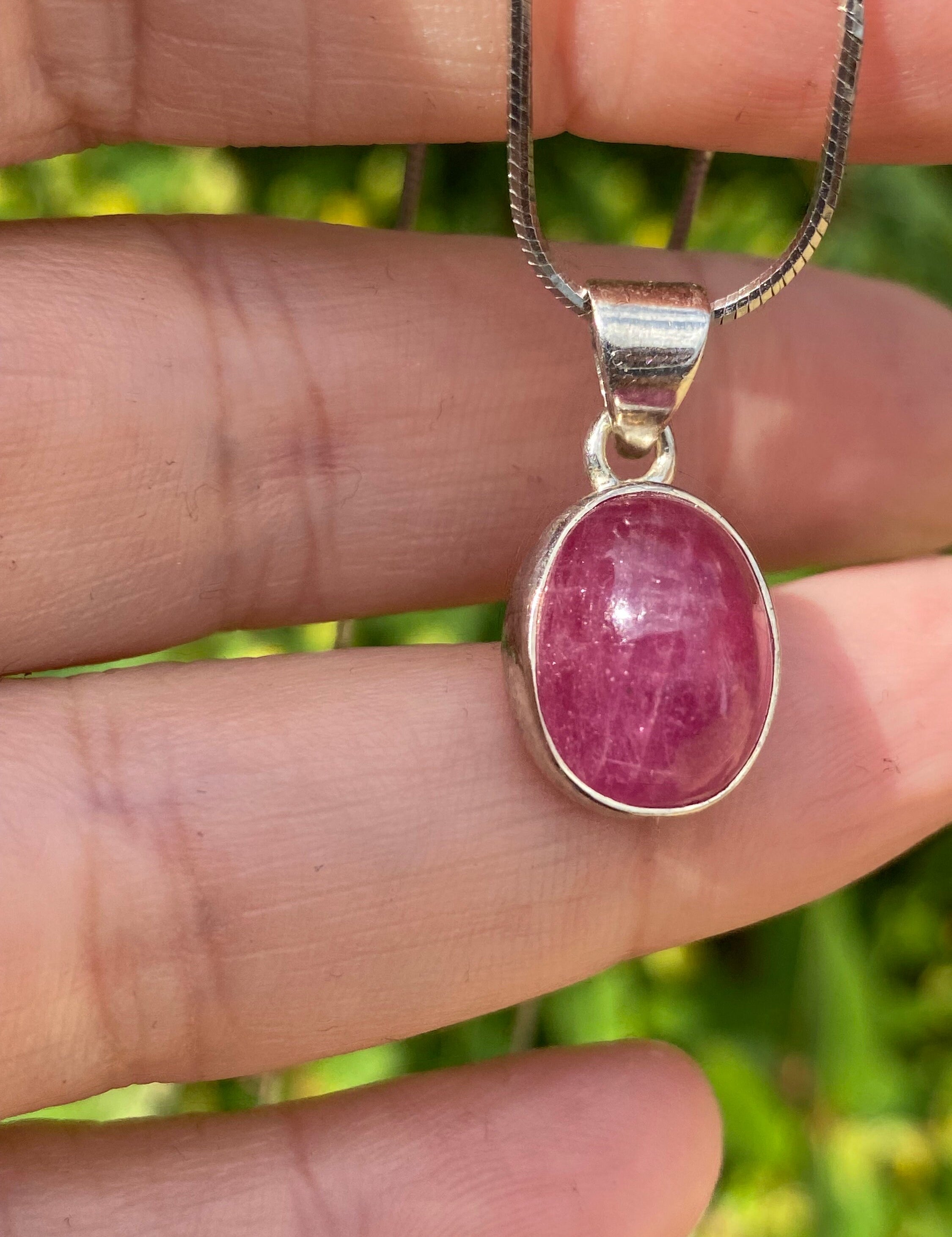 Natural African Ruby and Silver Pendant