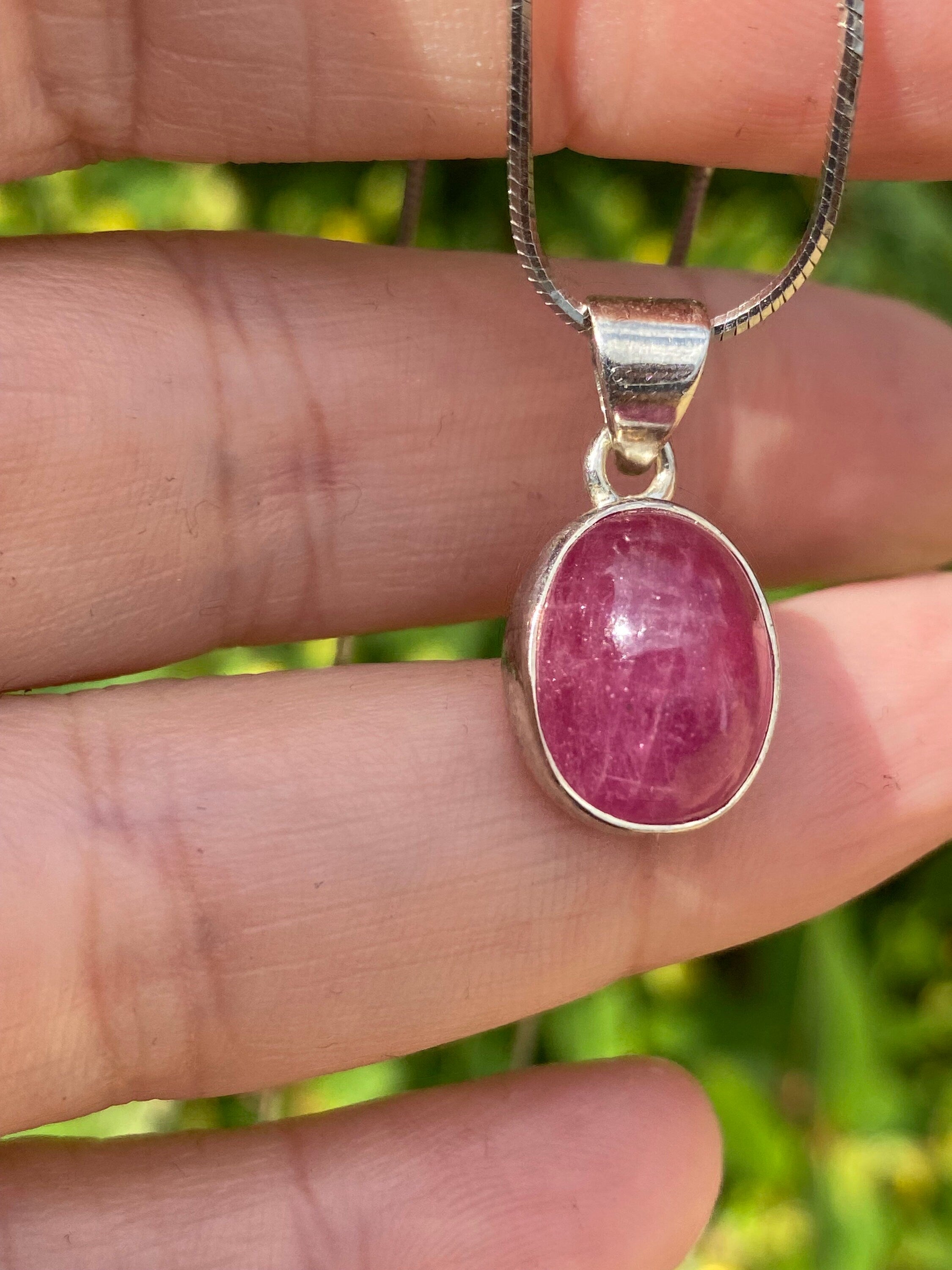 Natural African Ruby and Silver Pendant