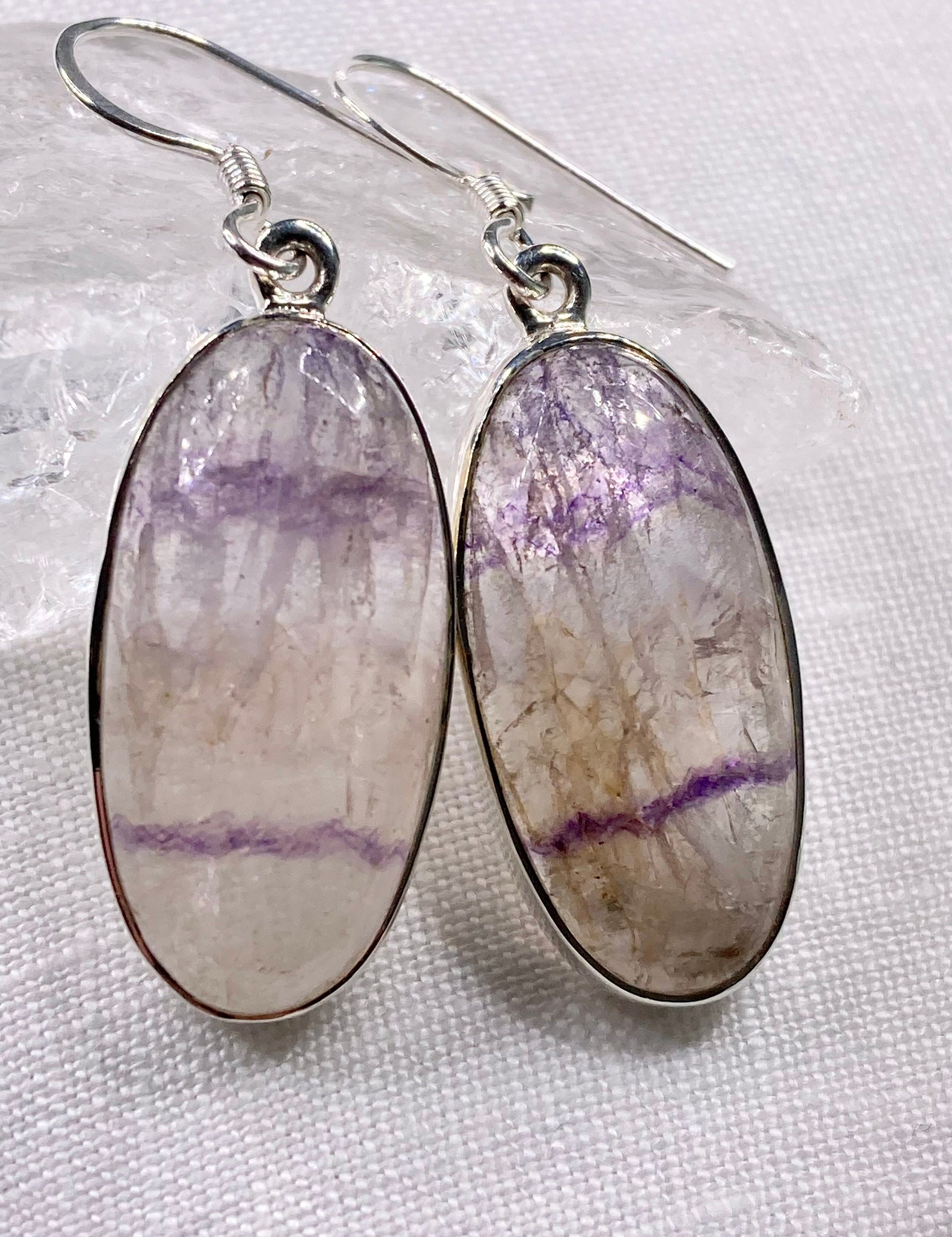 High Quality Blue John and Silver Drop Earrings