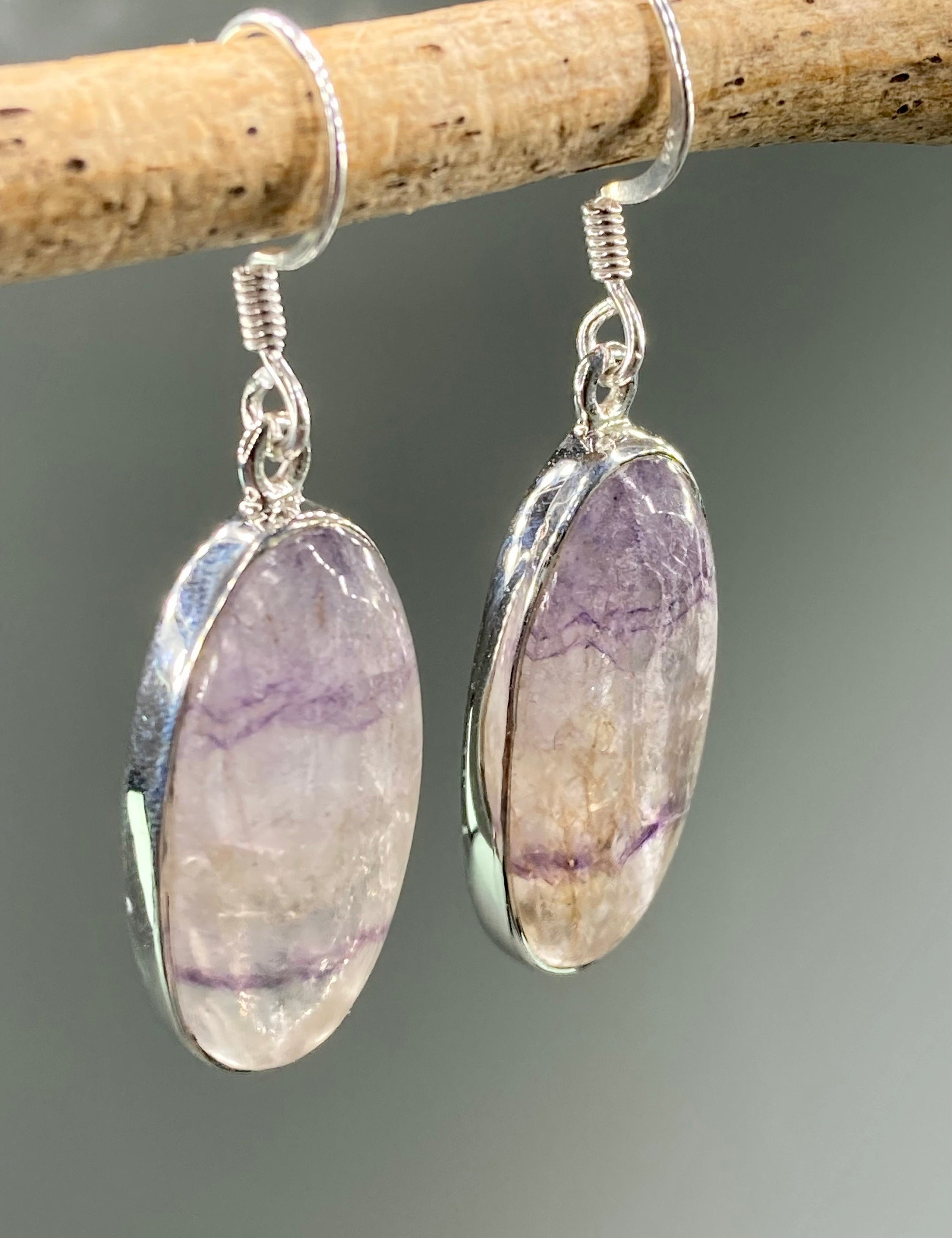 High Quality Blue John and Silver Drop Earrings