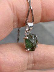 Natural Green Apatite and Silver Pendant