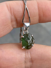 Natural Green Apatite and Silver Pendant