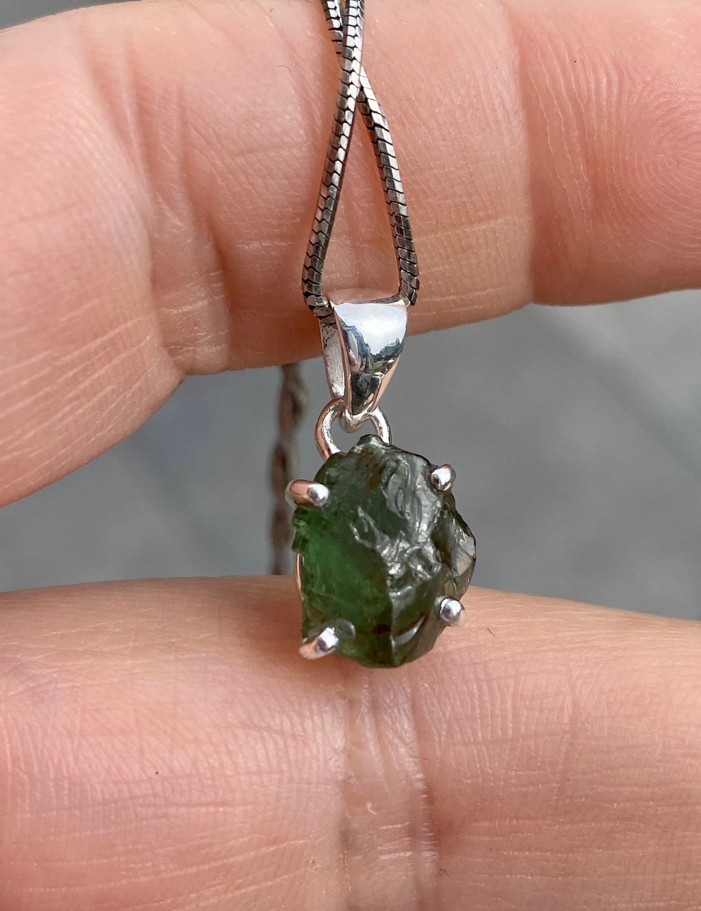 Natural Green Apatite and Silver Pendant